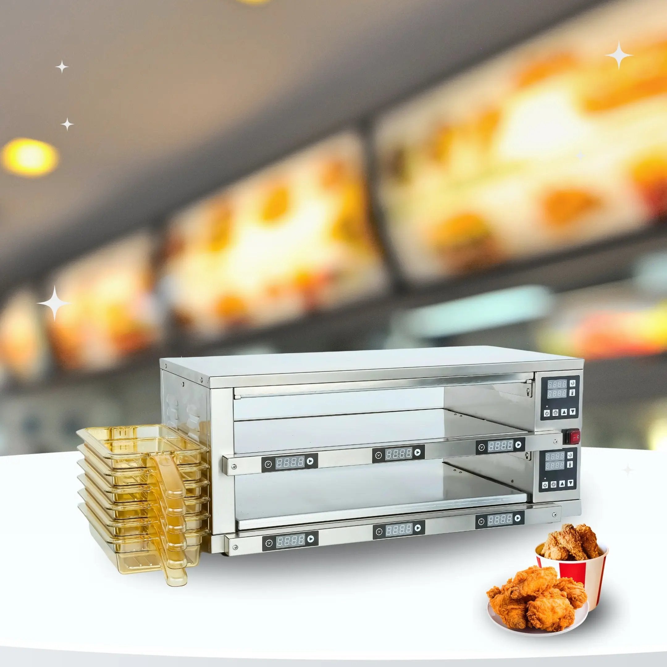 RB2-6 Tabletop Stainless Steel Double-Layer 6-Tray Food Warming Cabinet & Heated Holding Station TENSHINE