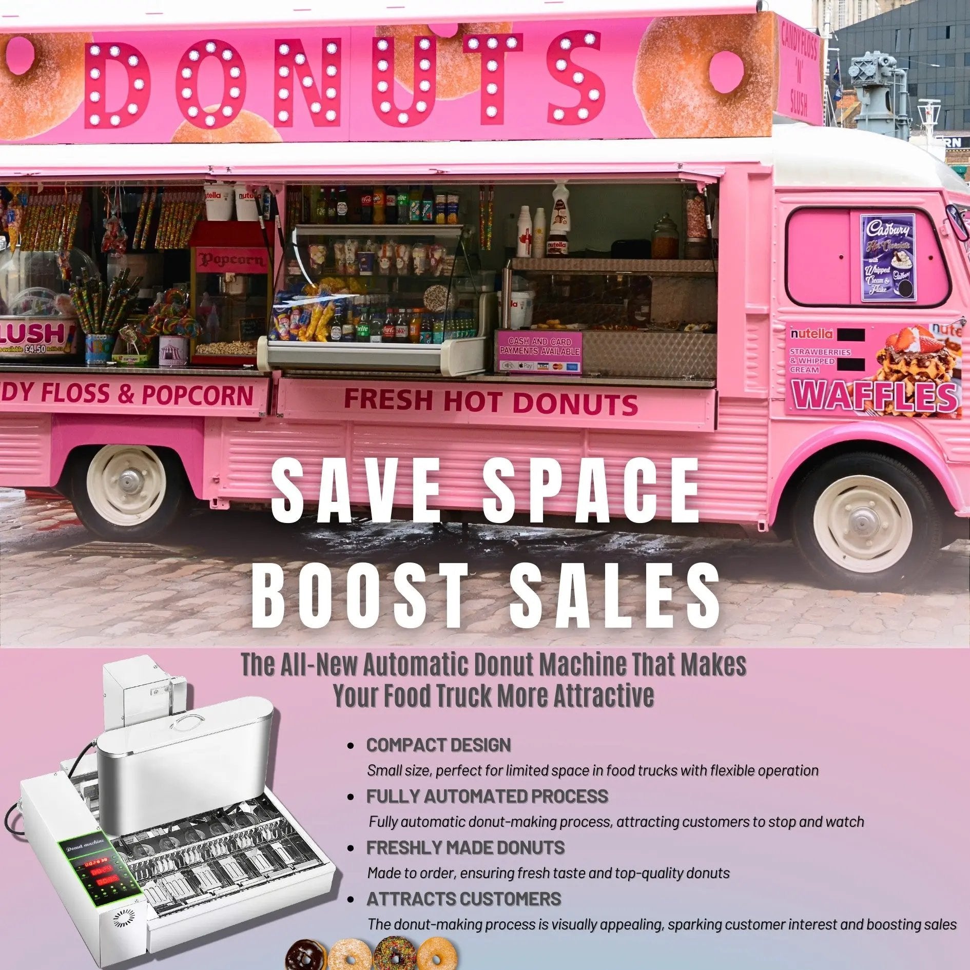 High capacity 6-row mini donut machine for food trucks to maximize sales volume