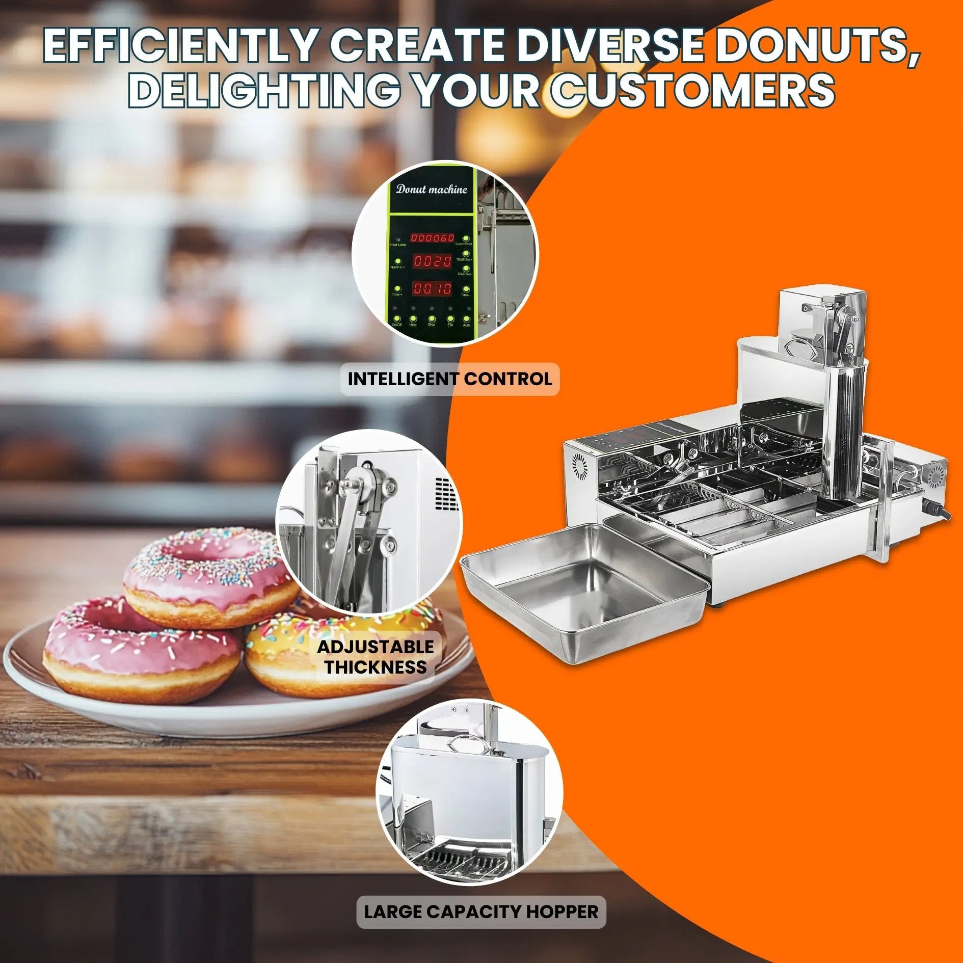 4 Row Auto Doughnut Maker with Intelligent Control Panel Adjustable Thickness Fryer LBD-4U TENSHINE