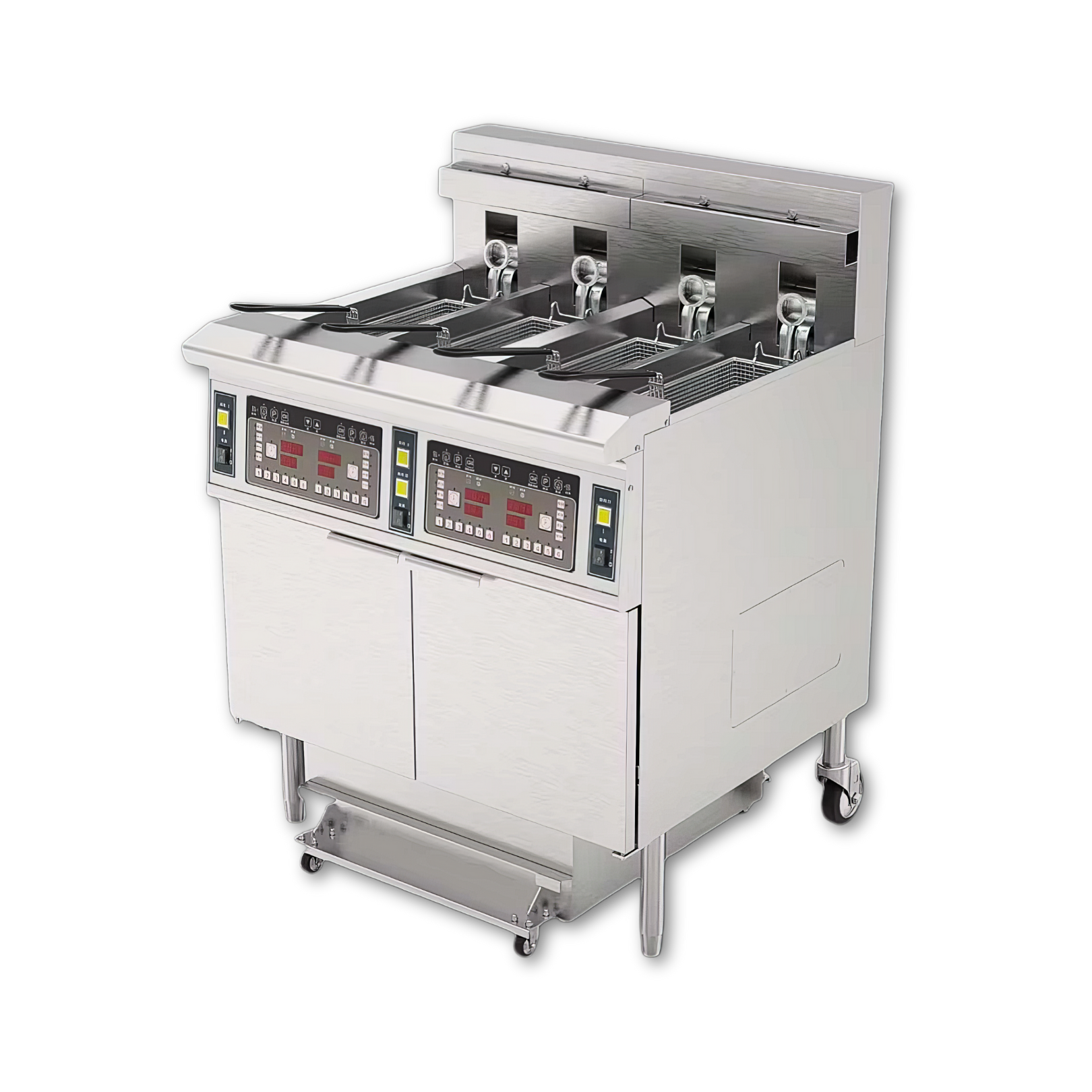 4-Tank Split Pot Electric Deep Fryers with Lifts Heating Elements and Oil Filtration System OFE-413 TENSHINE