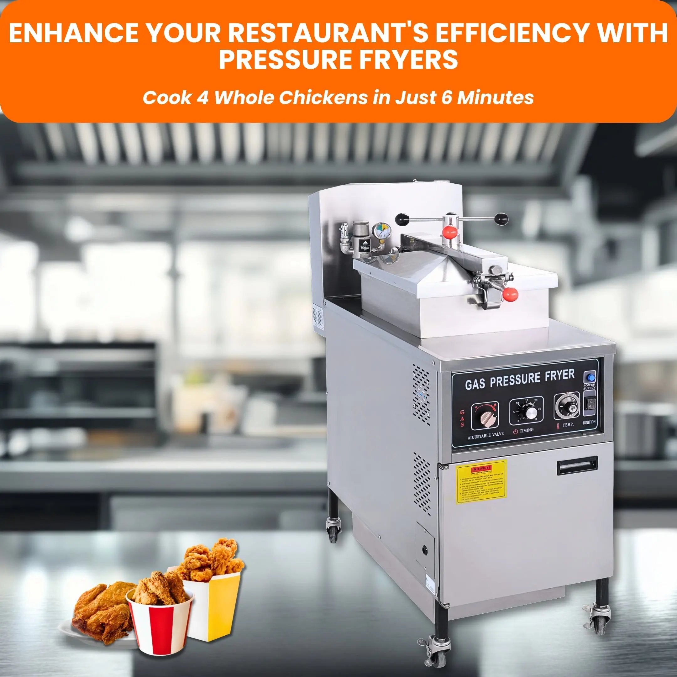 PFG25 Mechanical Control Panel Gas Pressure Fryer 88000btu 55lb/25L TENSHINE