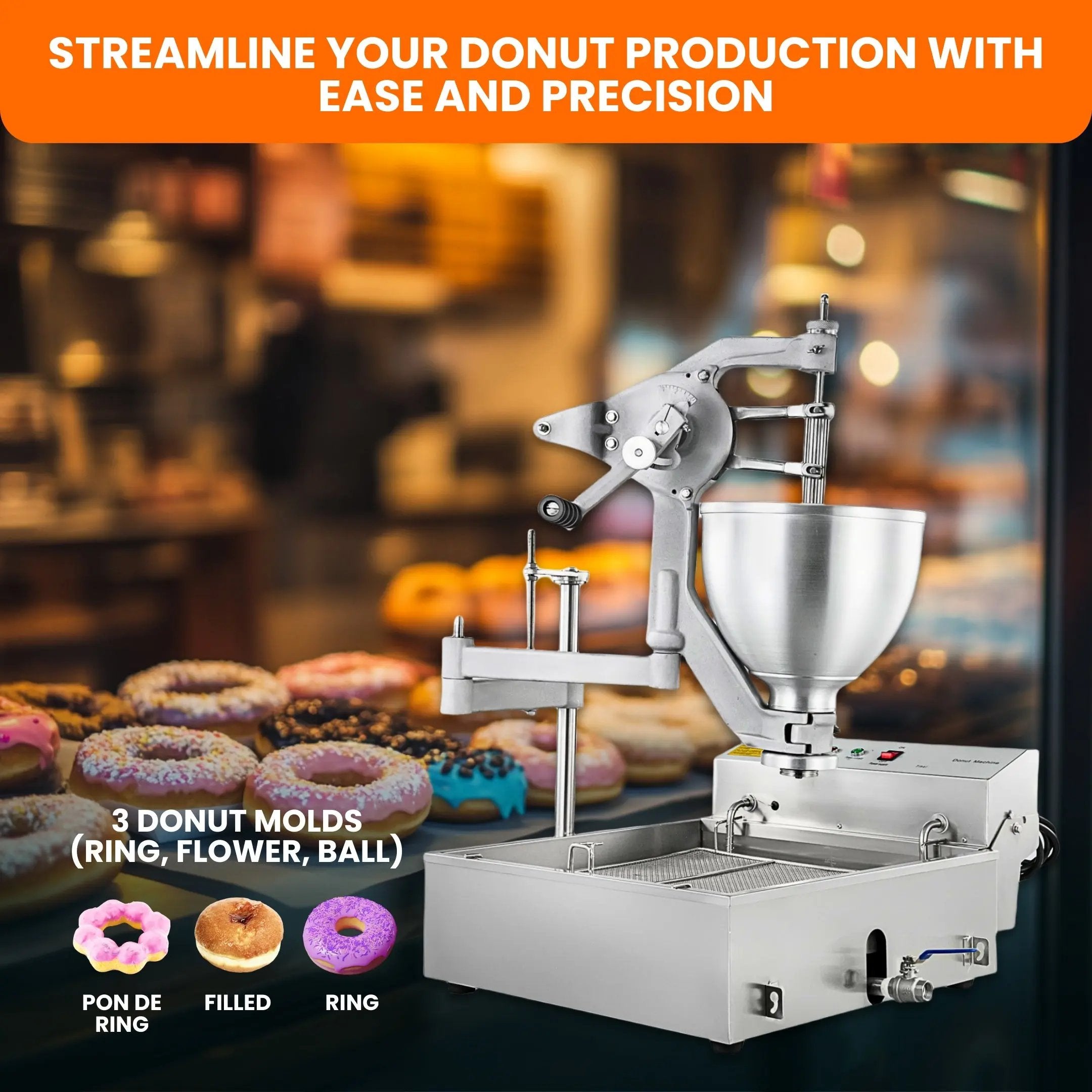 Desktop Manual Donut Maker with 3 Adjustable Thickness Molds Donut Machine T-102 TENSHINE