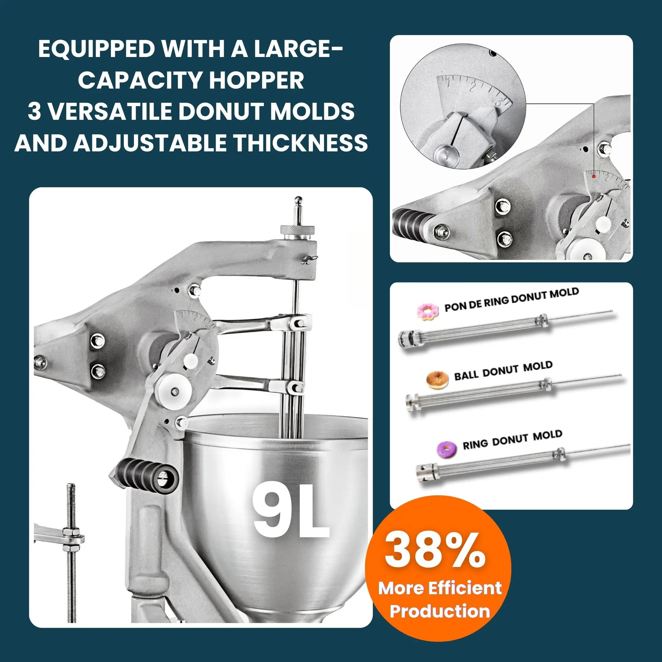Desktop Manual Donut Maker with 3 Adjustable Thickness Molds Donut Machine T-102 TENSHINE