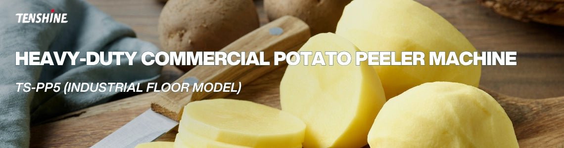 Perfectly peeled potatoes prepared by the best electric potato peeler for small restaurants and commercial prep.