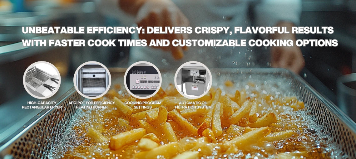 Four core heating and filtration features of the TS-GF301 commercial gas deep fryer.