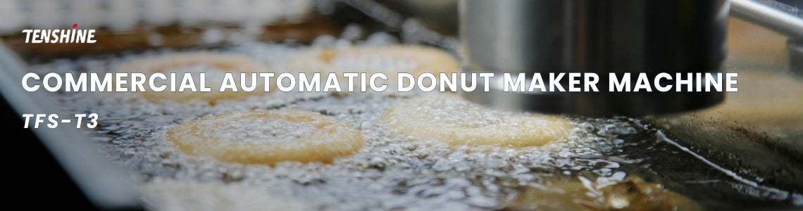 Tenshine T-3 commercial manual donut dropper dispensing batter into hot oil for fresh donuts