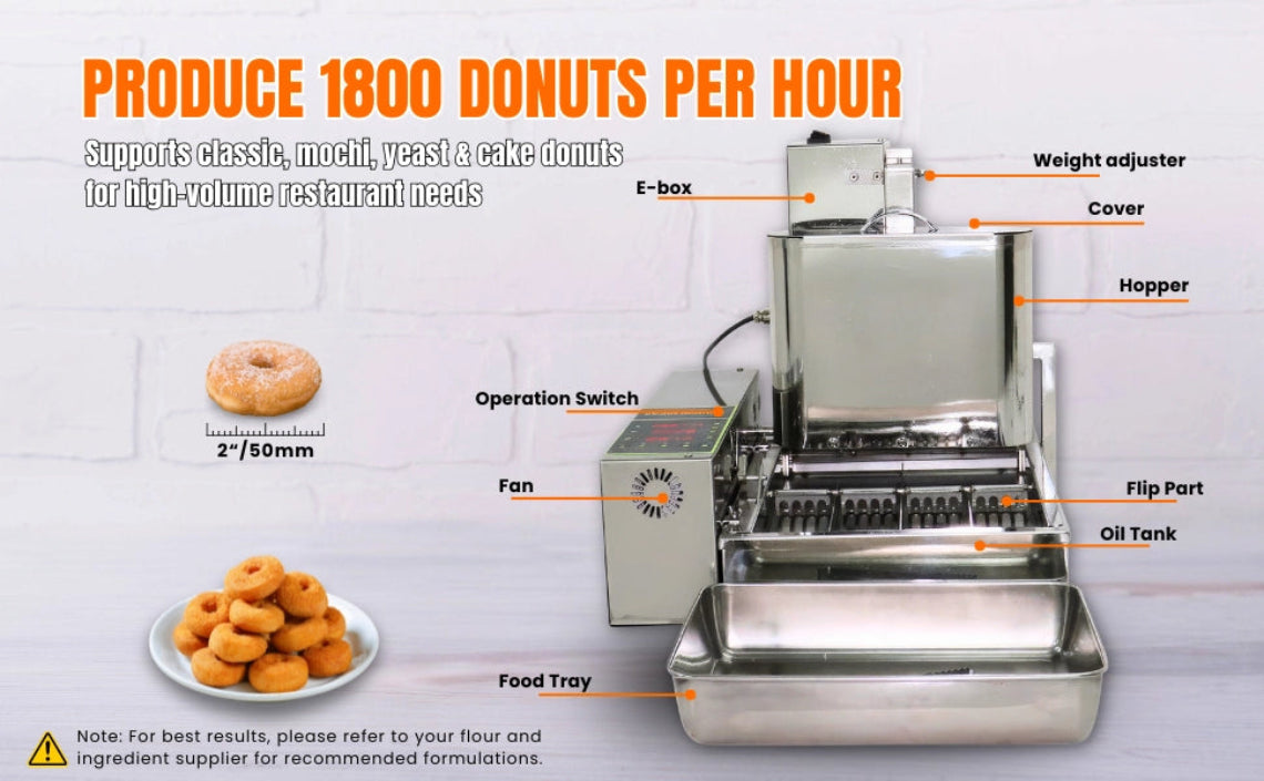 Produce 1800 classic or mochi donuts per hour with this versatile commercial mini donut maker machine