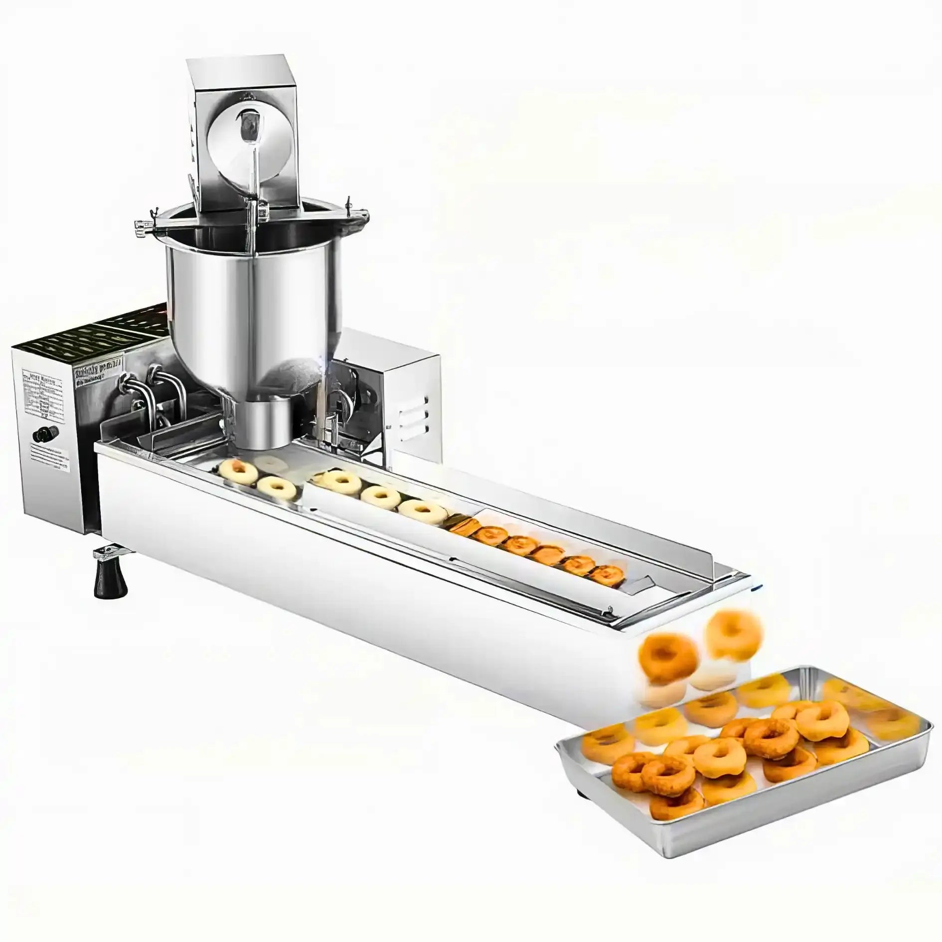 Commercial automatic donut making machine, single row with intelligent control panel, 7L hopper, and stainless steel body