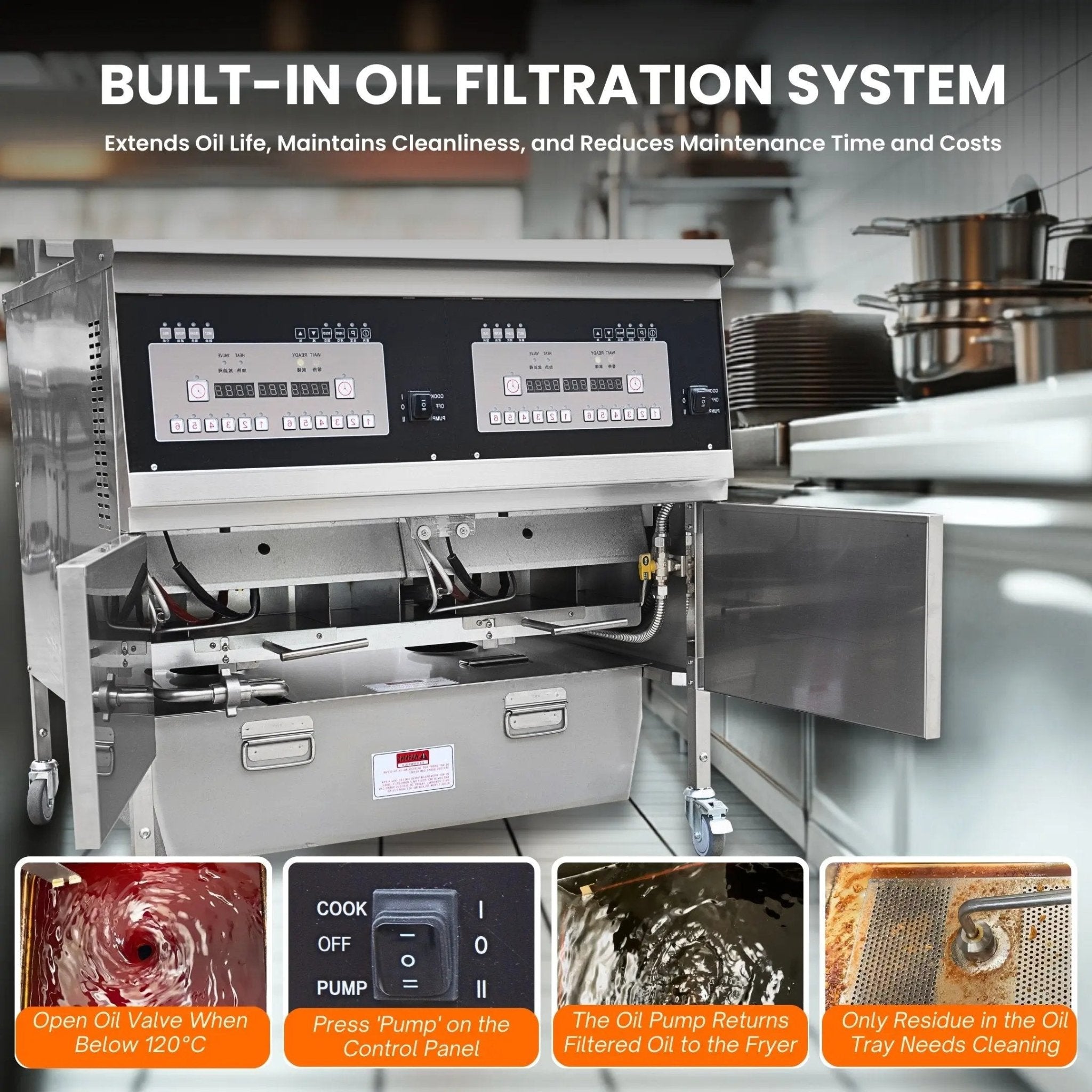 Dual Tank Electric Open Deep Fryer with Oil Filtration System and Programmable Controls OFE - 302Dual Tank Open Deep Fryer