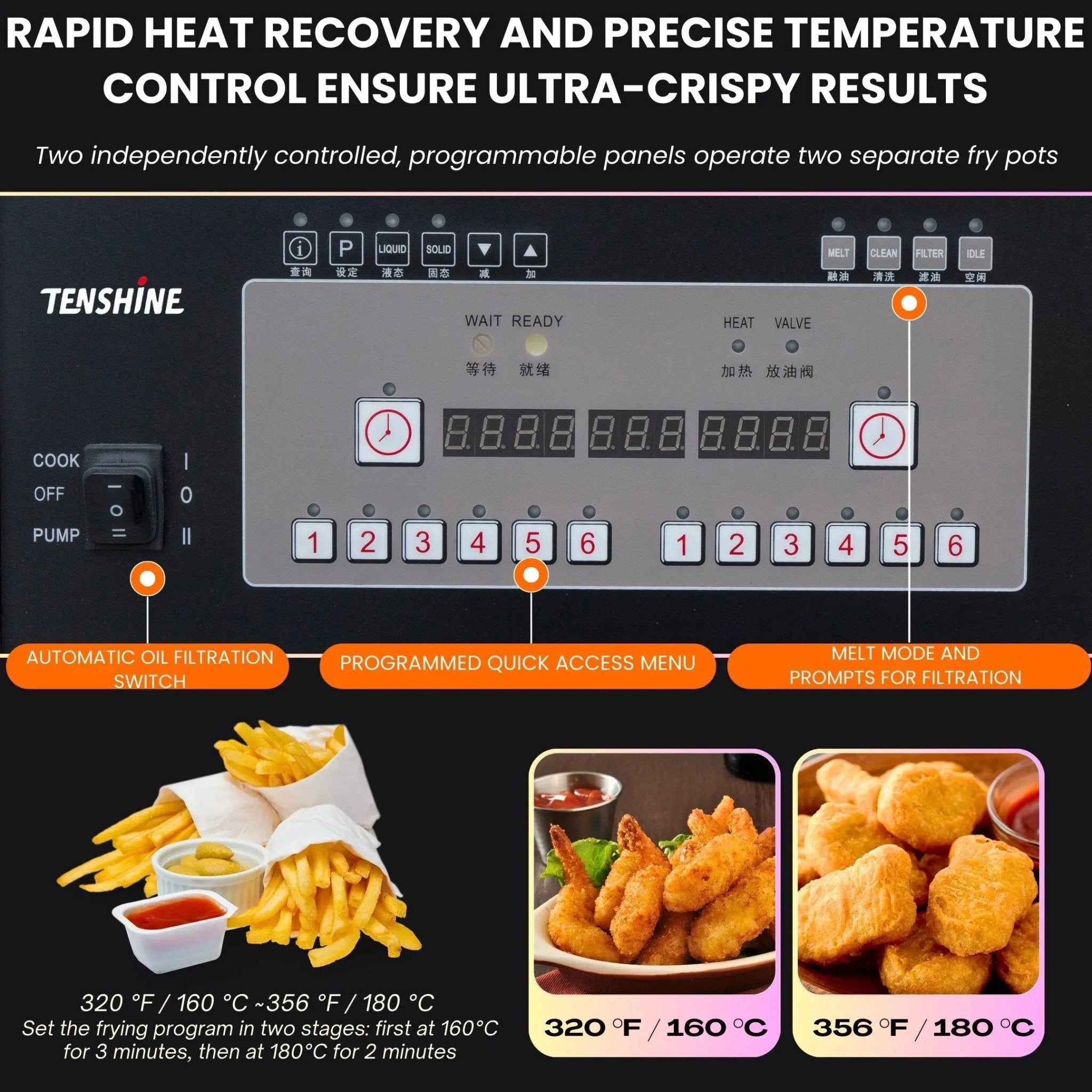 Dual Tank Gas Open Deep Fryer with Oil Filtration System and Programmable Controls OFG - 302 - Dual Tank Open Deep Fryer