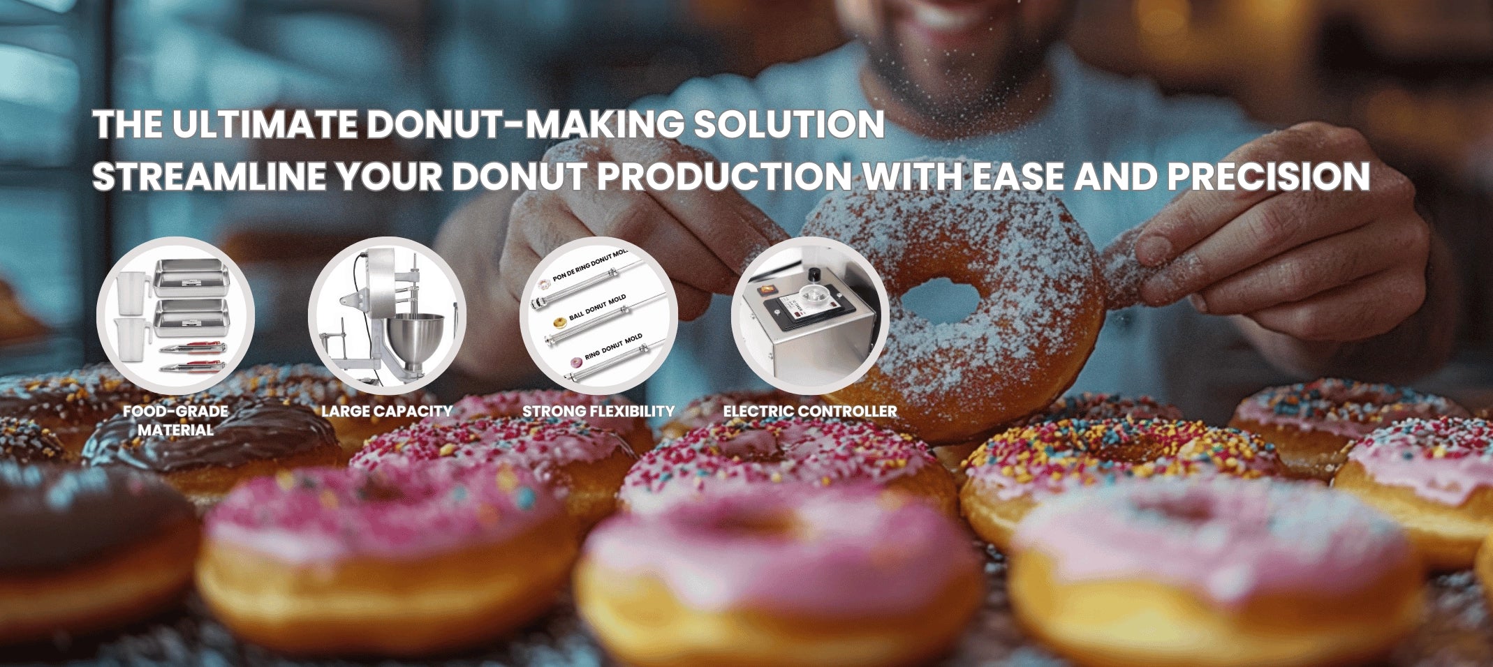 Four core profitability features of the heavy-duty donut making machine, showcasing precise portion control and rapid heat recovery for breakfast rush hours.