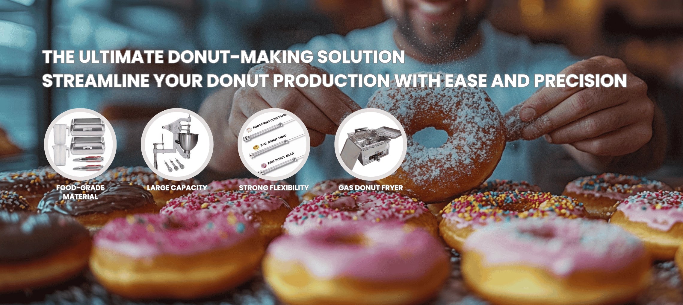 Four core profitability benefits of the heavy-duty gas doughnut fryer, emphasizing rapid heat recovery and strict portion control.