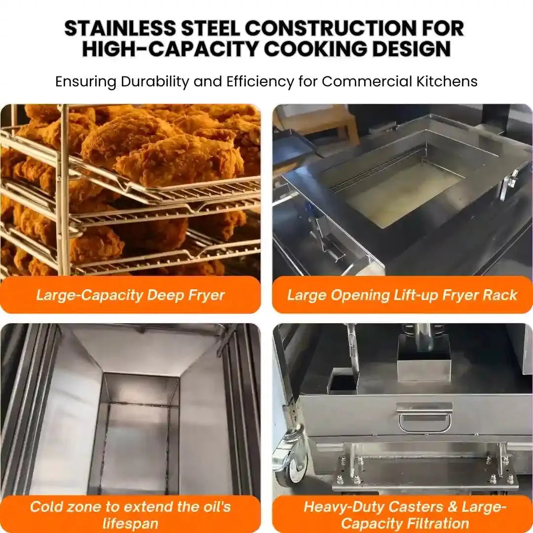 Large Capacity Commercial Deep Fryer A Deep Fryer with Oil Filtration Featuring Counter-Balance Lid-Commercial Electric Floor Open Deep Fryers