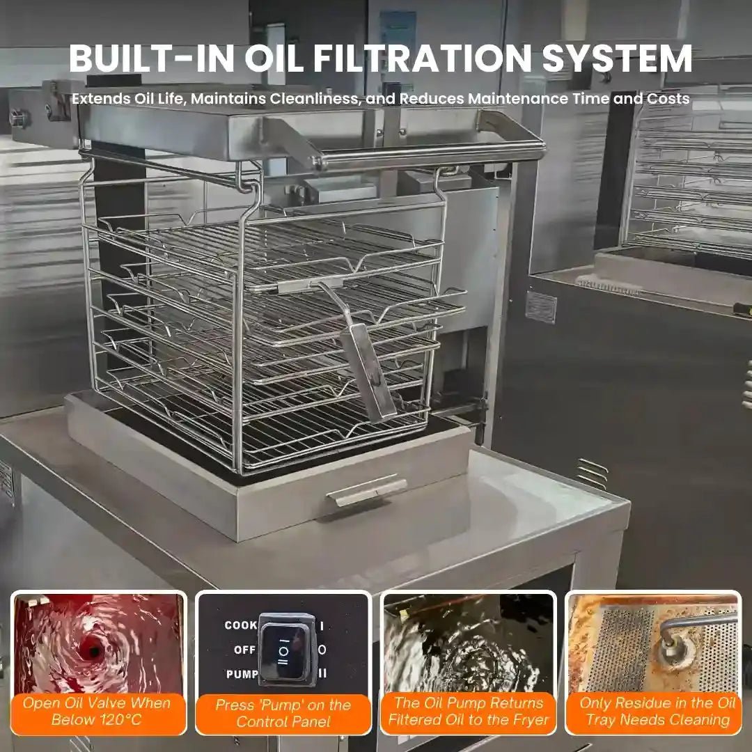 Large Capacity Commercial Deep Fryer A Deep Fryer with Oil Filtration Featuring Counter-Balance Lid-Commercial Electric Floor Open Deep Fryers