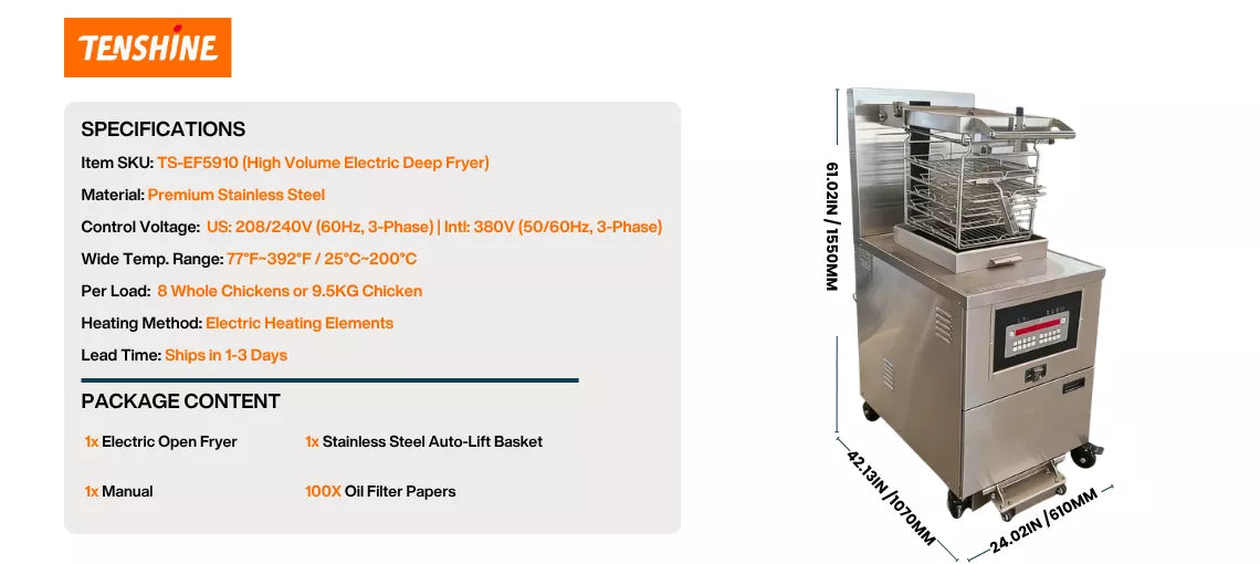 Large electric deep fryer commercial unit, perfect as an 8-head commercial chicken fryer machine.