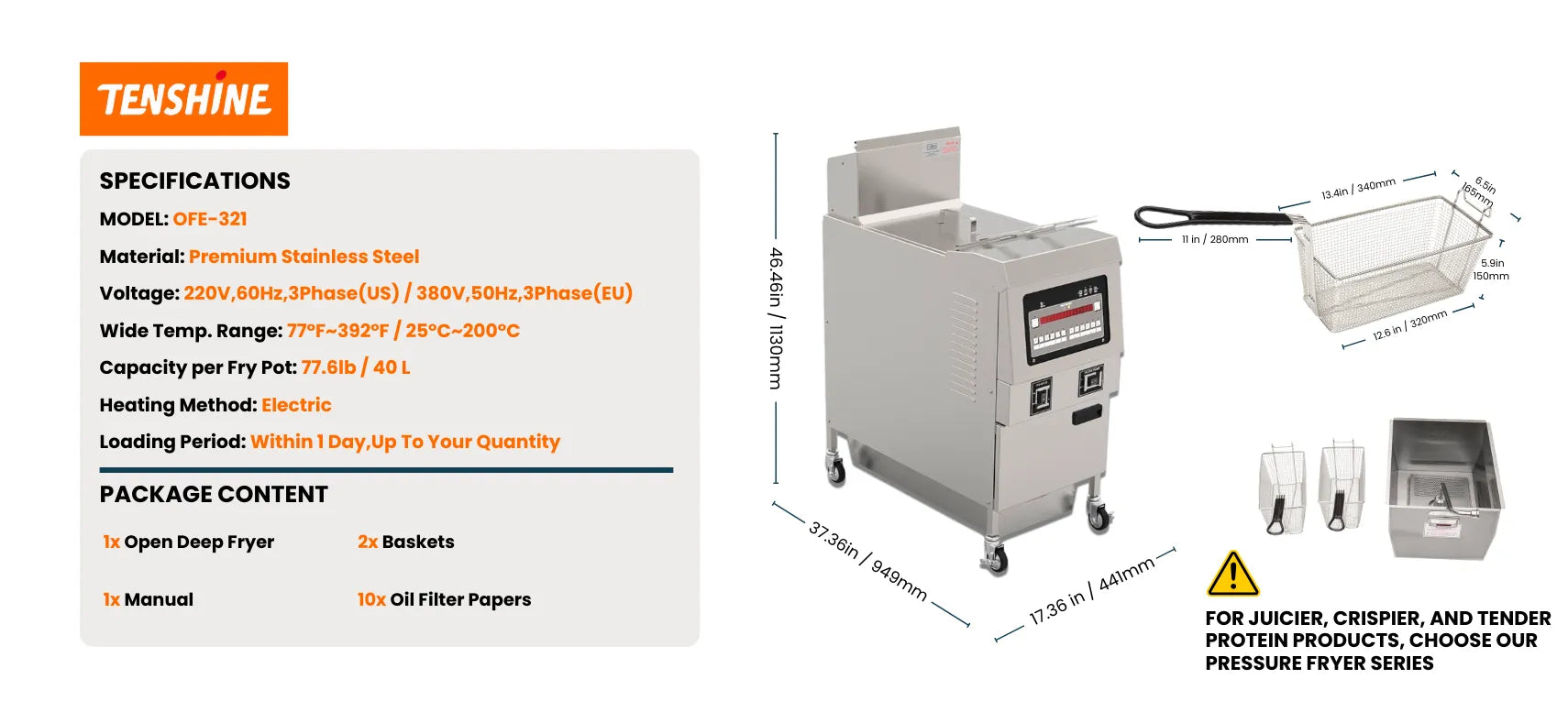 OFE-321 open fryer installed in professional commercial kitchen