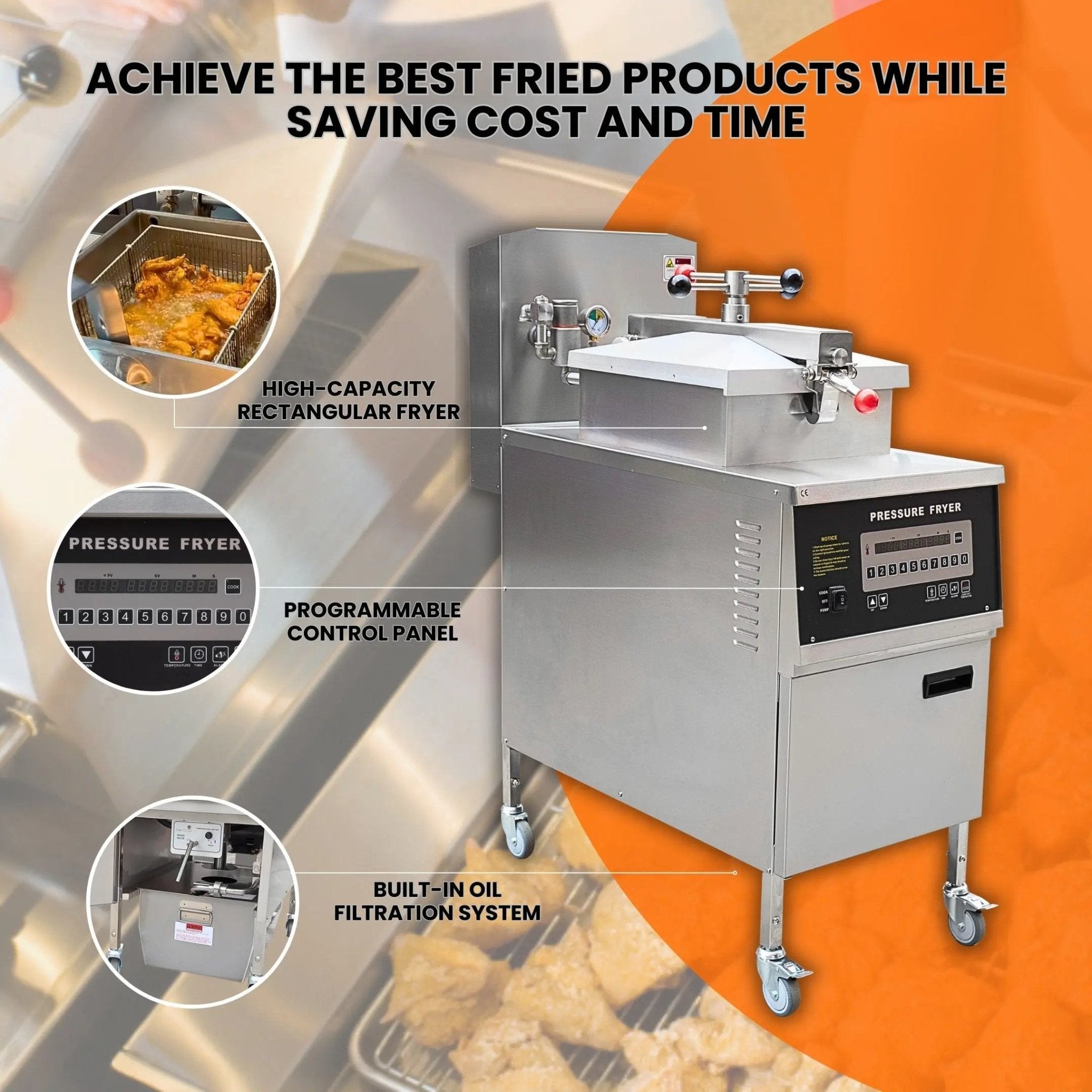 PFE600 Commercial Electric Pressure Fryer 13.5KW 53lb/24L with Oil Filtration SystemPressure Fryer