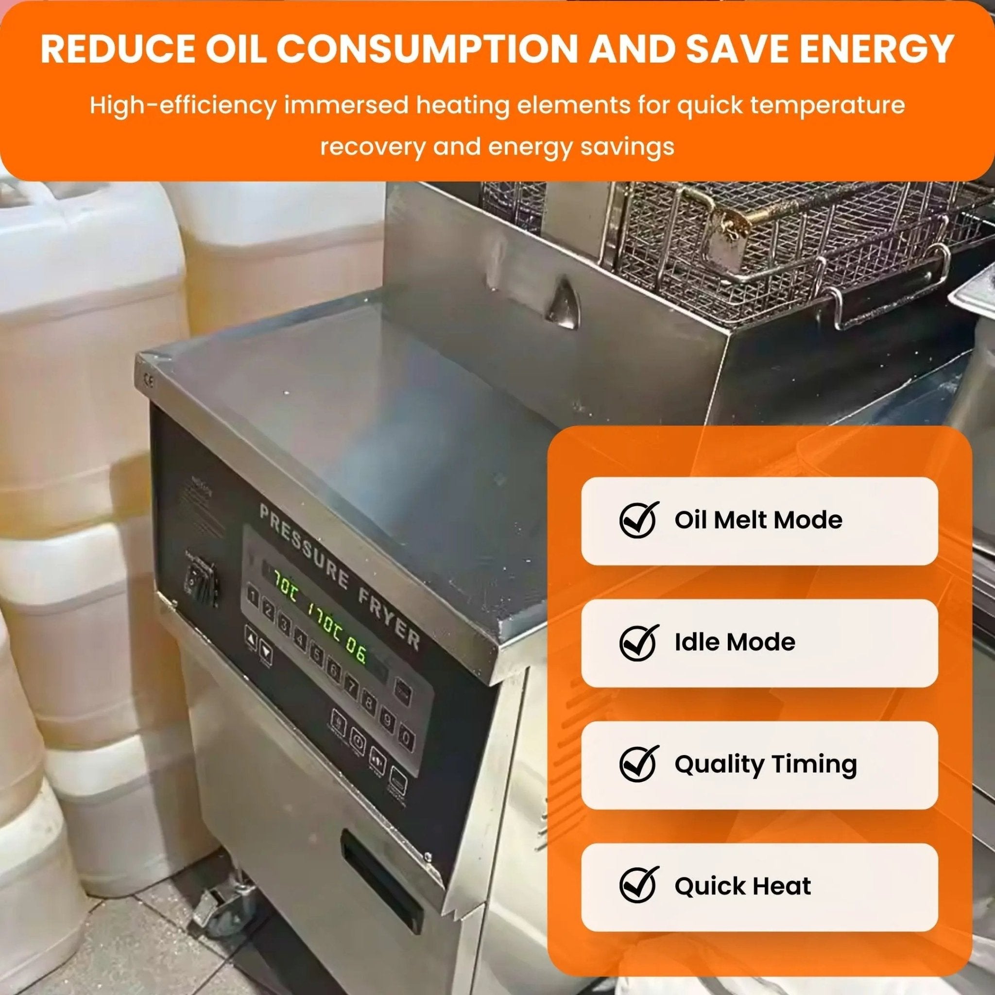 PFE600 Commercial Electric Pressure Fryer 13.5KW 53lb/24L with Oil Filtration SystemPressure Fryer