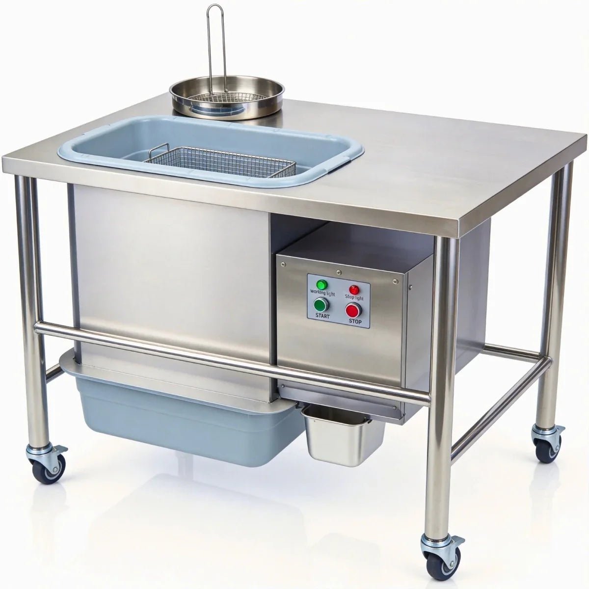 Front view of the Tenshine BT-1E automatic breading machine with EU plug, designed for high-volume fried food preparation.