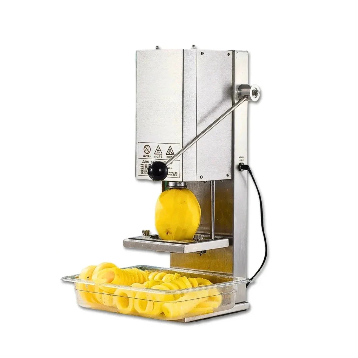 A Tenshine TFS-BLTCF1 commercial curly fry cutter and electric spiral potato machine, processing high-volume fries for a busy food truck.