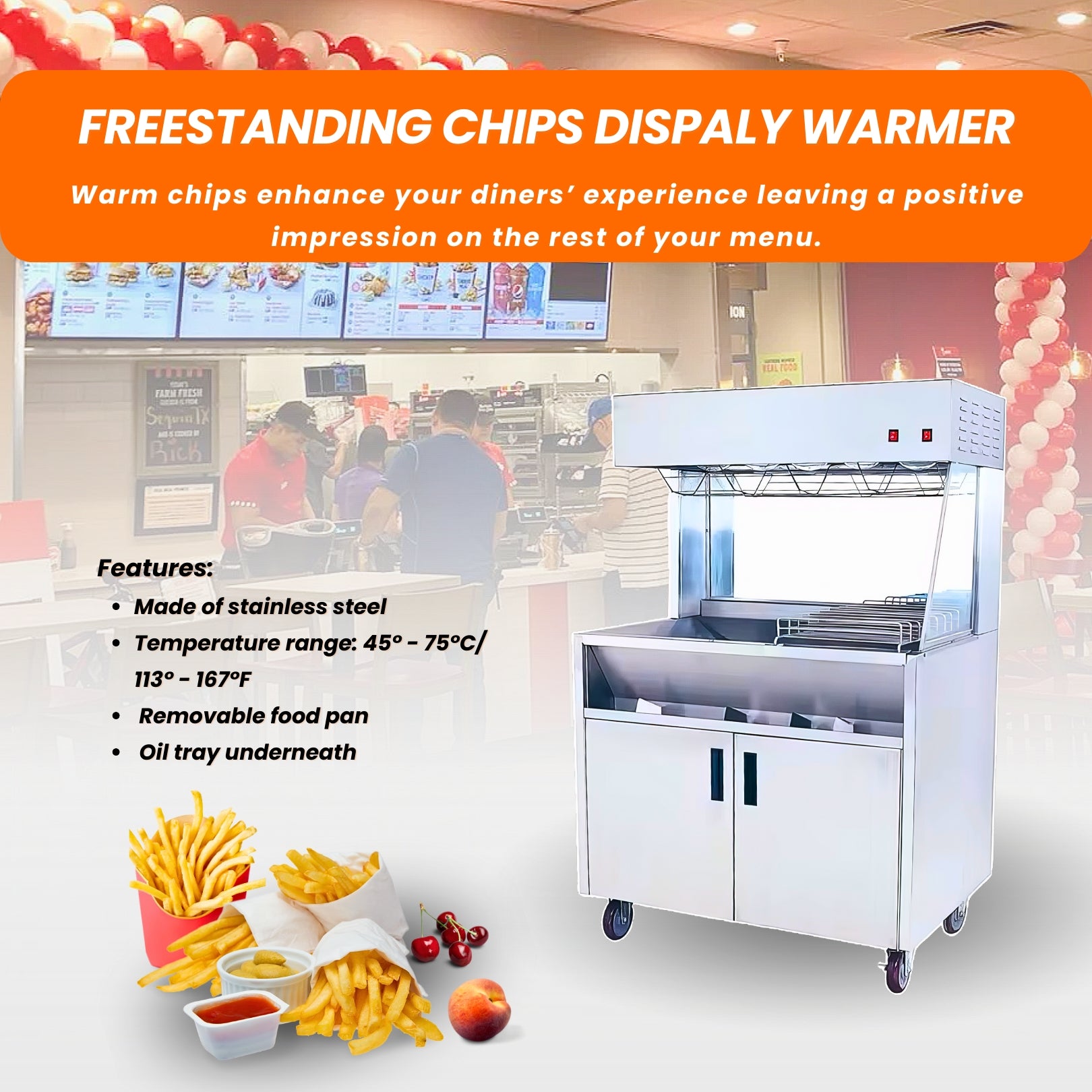 Commercial McDonald's-Style Stainless Steel Floor-Standing Fry Dump Station & Fried Food Warmer FCW-10