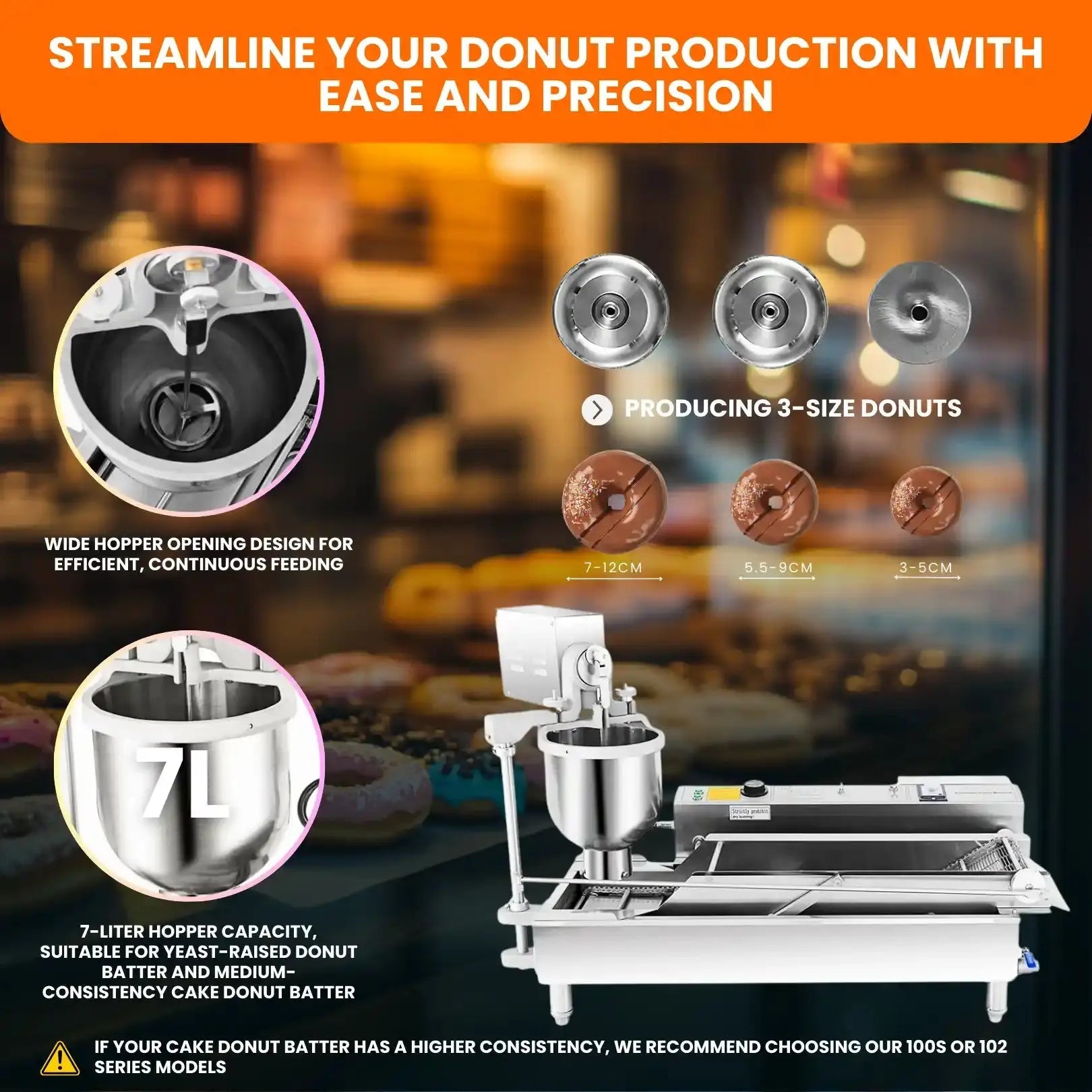 2 Rows Auto Doughnut Maker | Commercial Automatic Donut Maker Machine | 7L Hopper | 3 Mold Sizes | Intelligent Control Panel | T - 100Auto Doughnut Maker