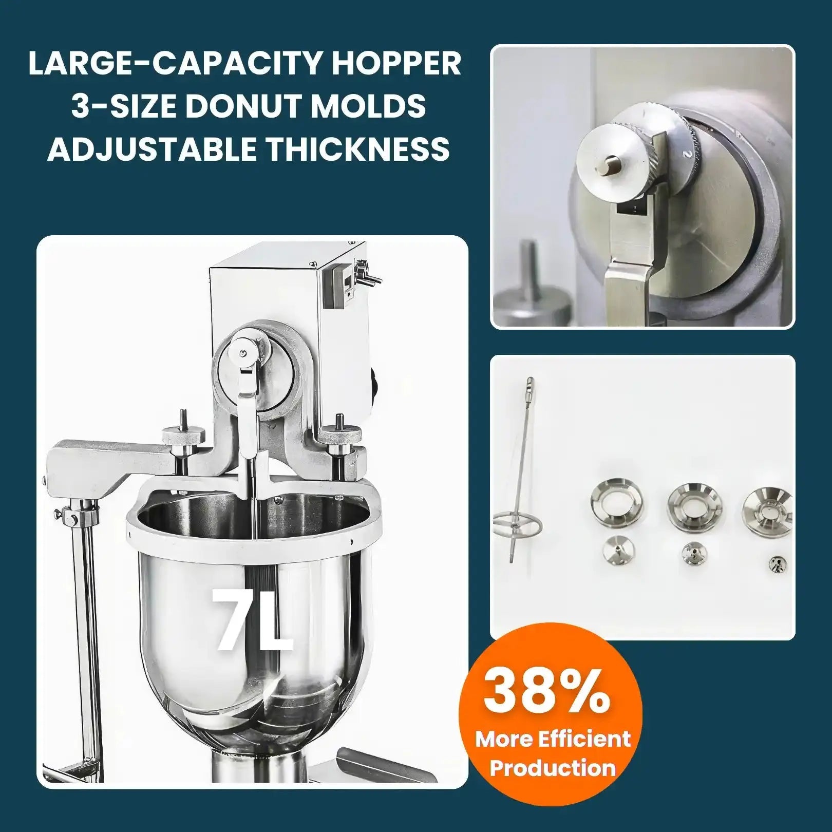 2 Rows Auto Doughnut Maker | Commercial Automatic Donut Maker Machine | 7L Hopper | 3 Mold Sizes | Intelligent Control Panel | T - 100Auto Doughnut Maker