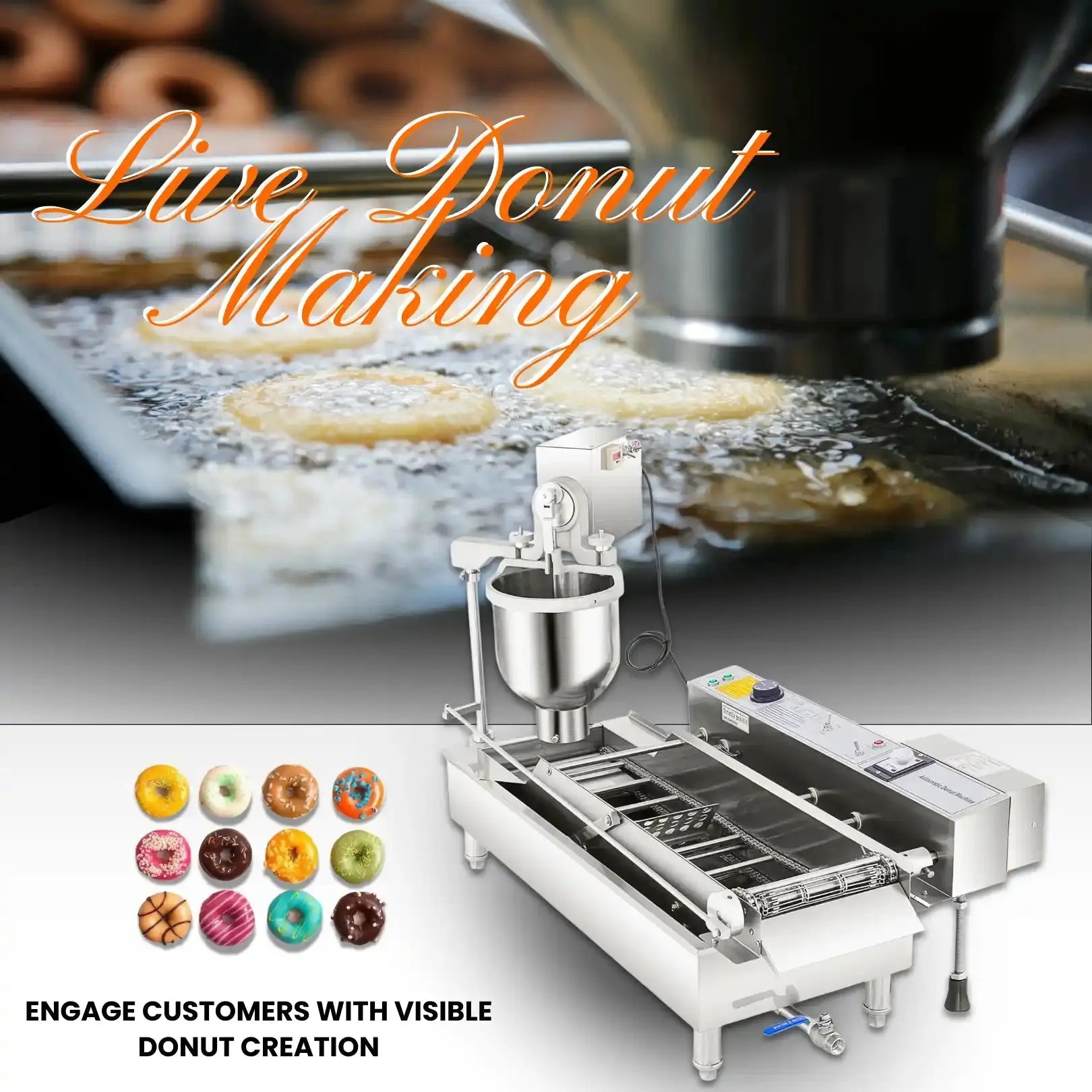 2 Rows Auto Doughnut Maker | Commercial Automatic Donut Maker Machine | 7L Hopper | 3 Mold Sizes | Intelligent Control Panel | T - 100Auto Doughnut Maker
