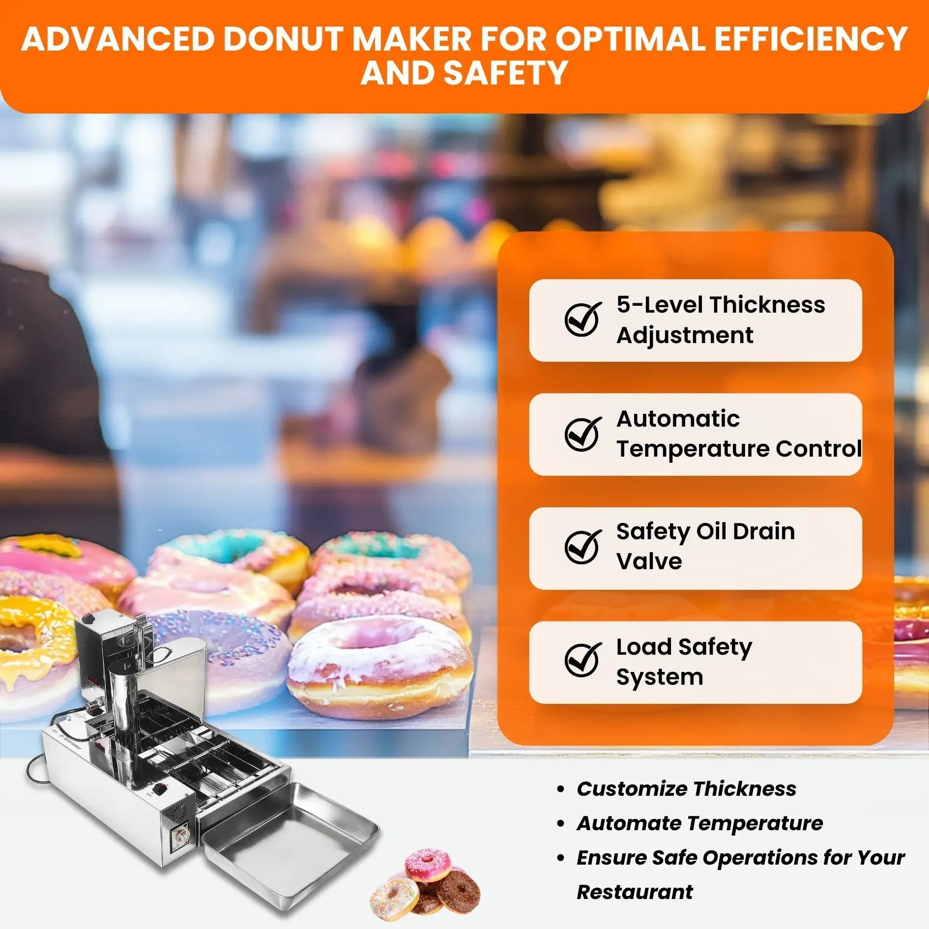 4 Row Auto Doughnut Maker with Mechanical Control Panel Adjustable Thickness Fryer LBD - 4Auto Doughnut Maker