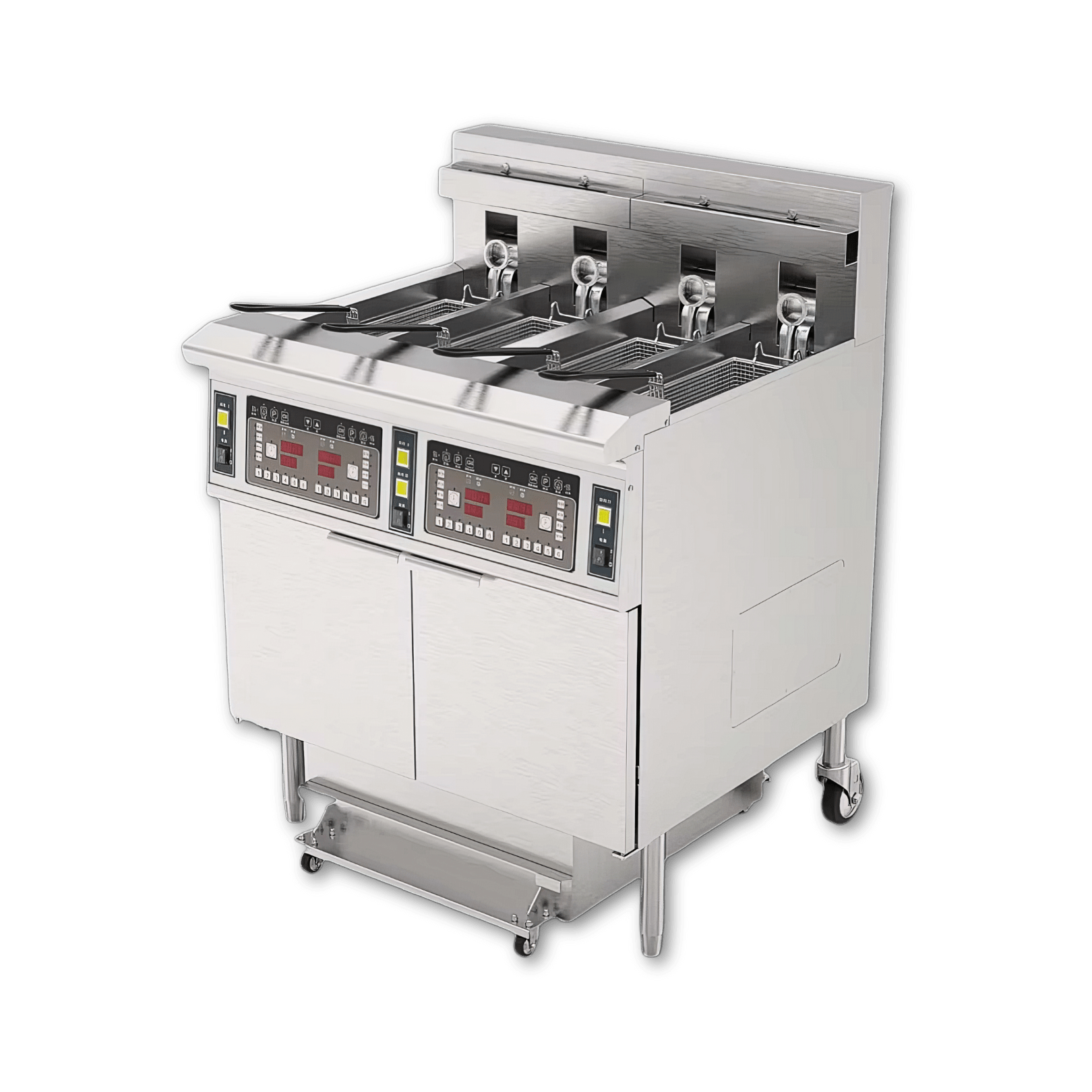 4 - Tank Split Pot Electric Deep Fryers with Lifts Heating Elements and Oil Filtration System OFE - 4134 - Tank Split Pot Electric Deep Fryers