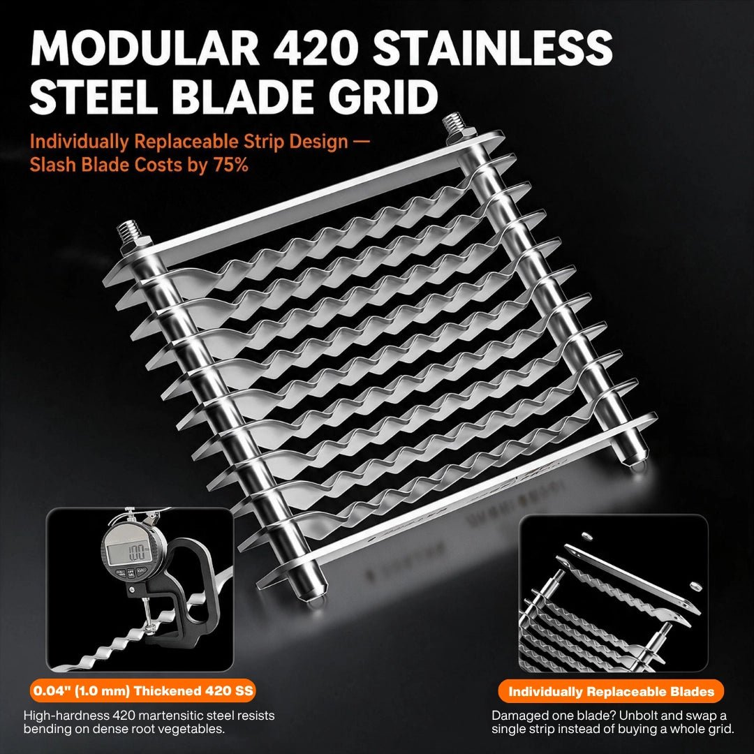 1mm thickened 420 stainless steel crinkle cutter blade grid with individually replaceable blade strips