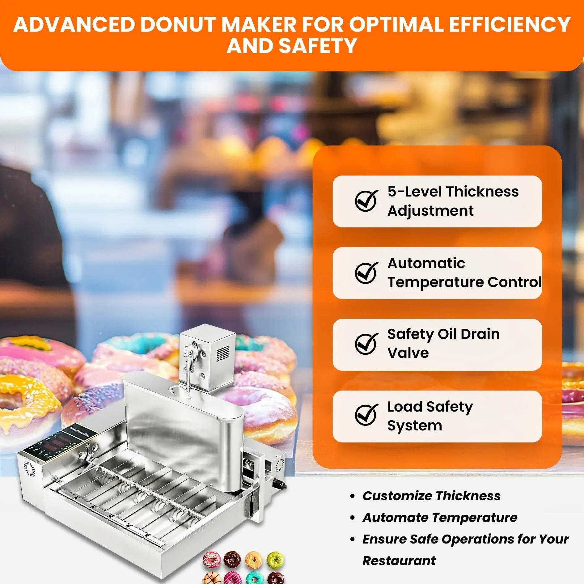 6 Rows Auto Doughnut Maker Intelligent Control Panel Adjustable Thickness Donuts Fryer LBD - 6Auto Doughnut Maker