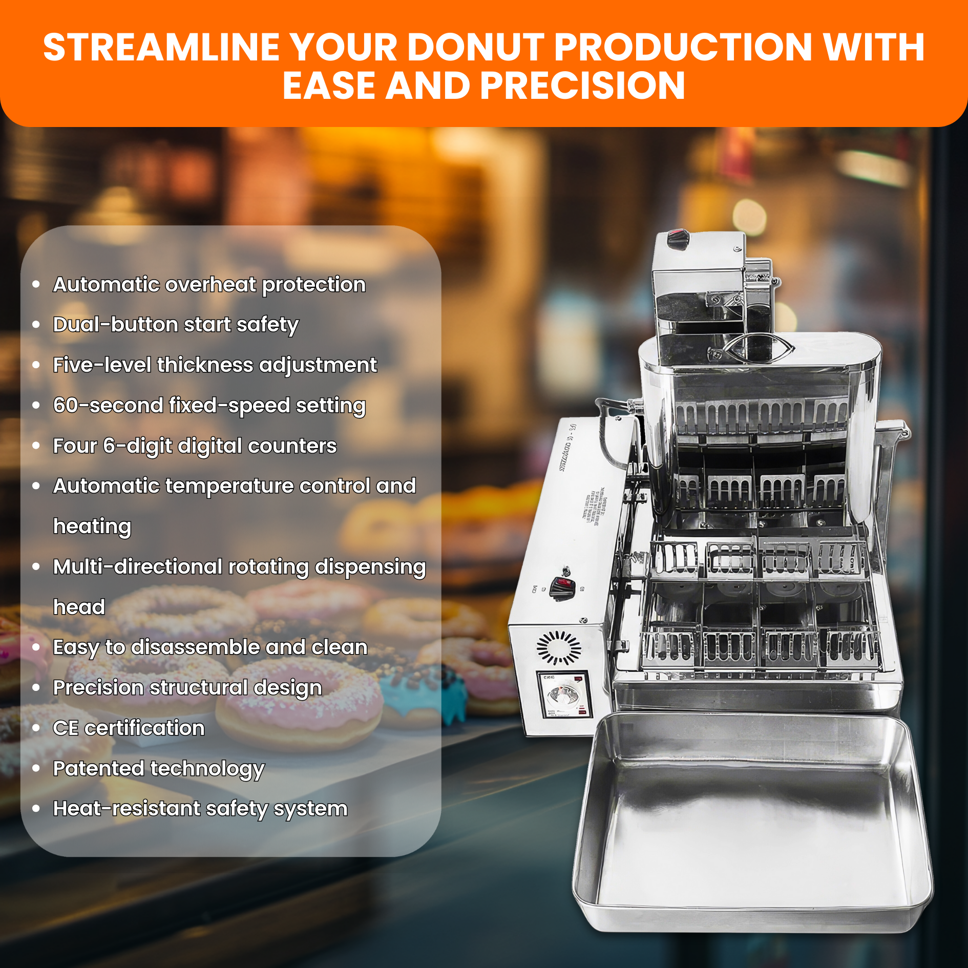 4 Row Auto Doughnut Maker with Mechanical Control Panel  Adjustable Thickness Fryer LBD-4