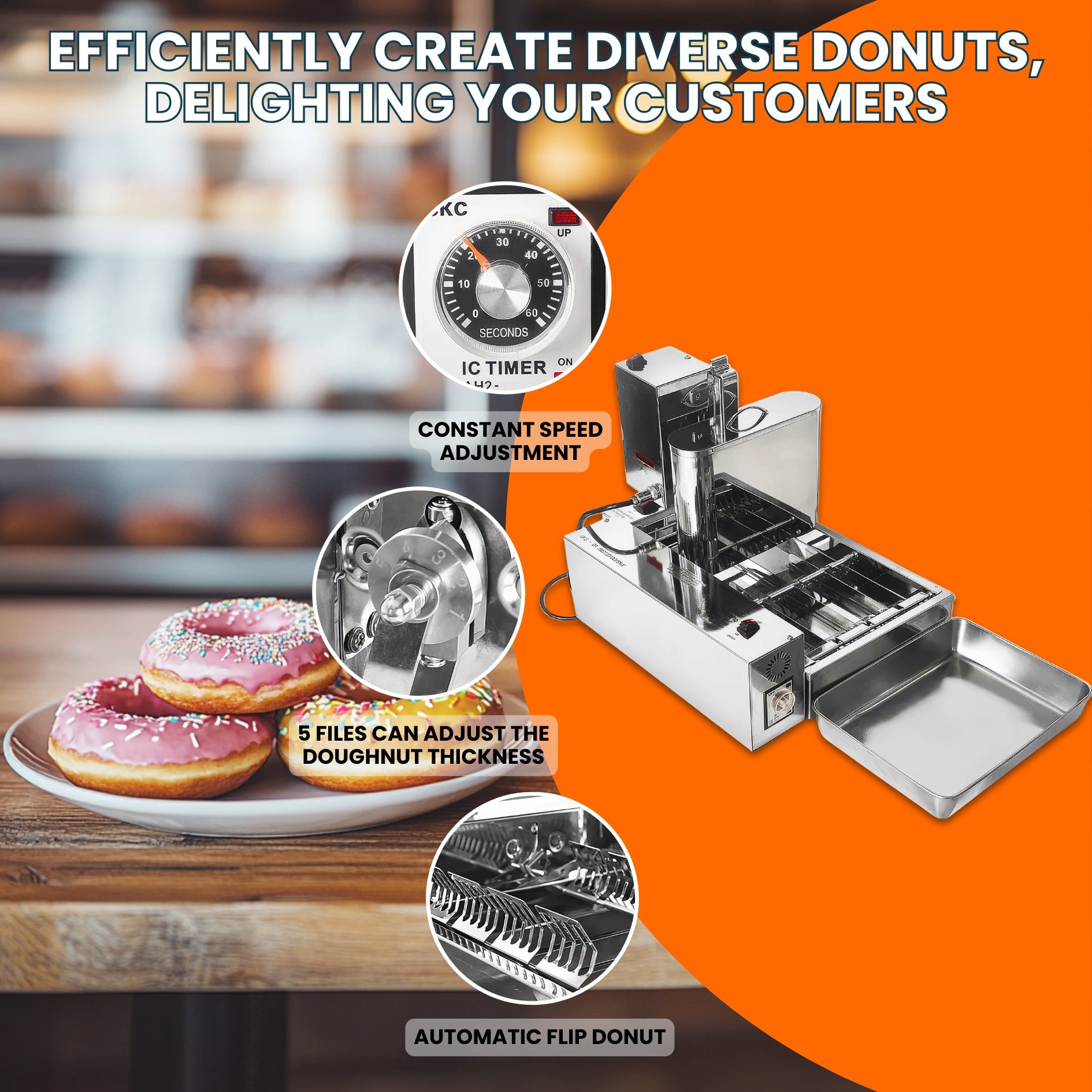 4 Row Auto Doughnut Maker with Mechanical Control Panel  Adjustable Thickness Fryer LBD-4