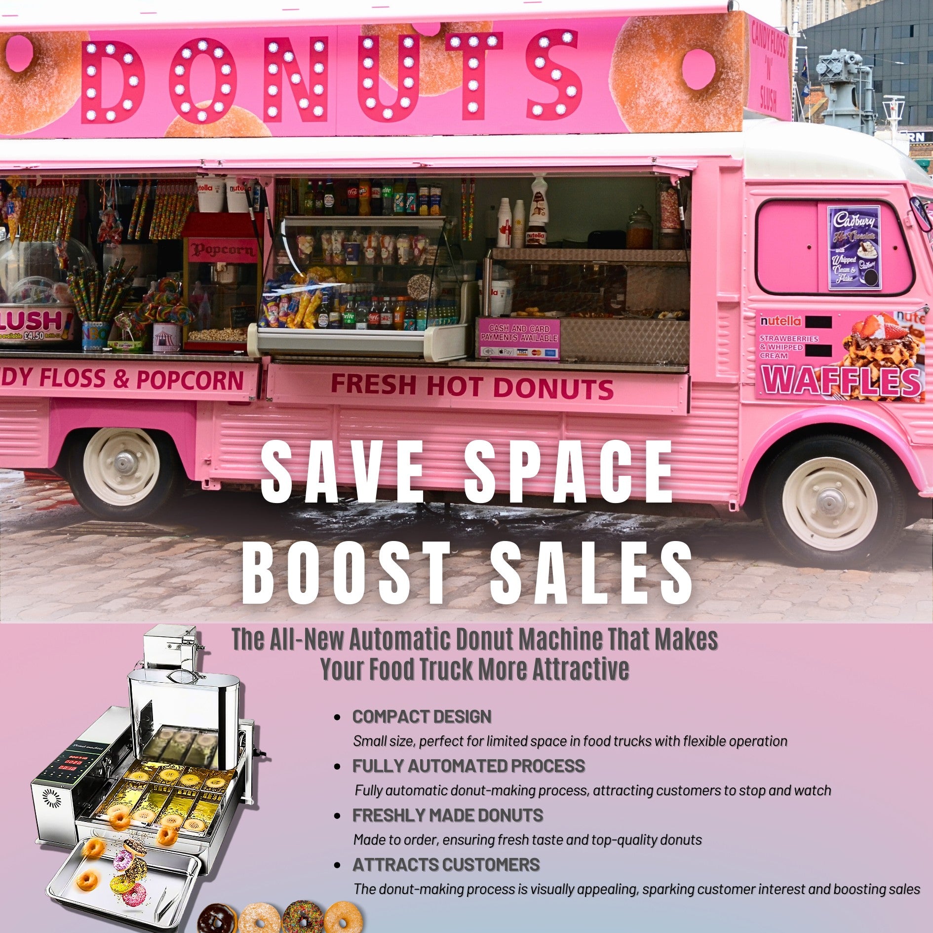 4 Row Auto Doughnut Maker with Intelligent Control Panel Adjustable Thickness Fryer LBD-4U