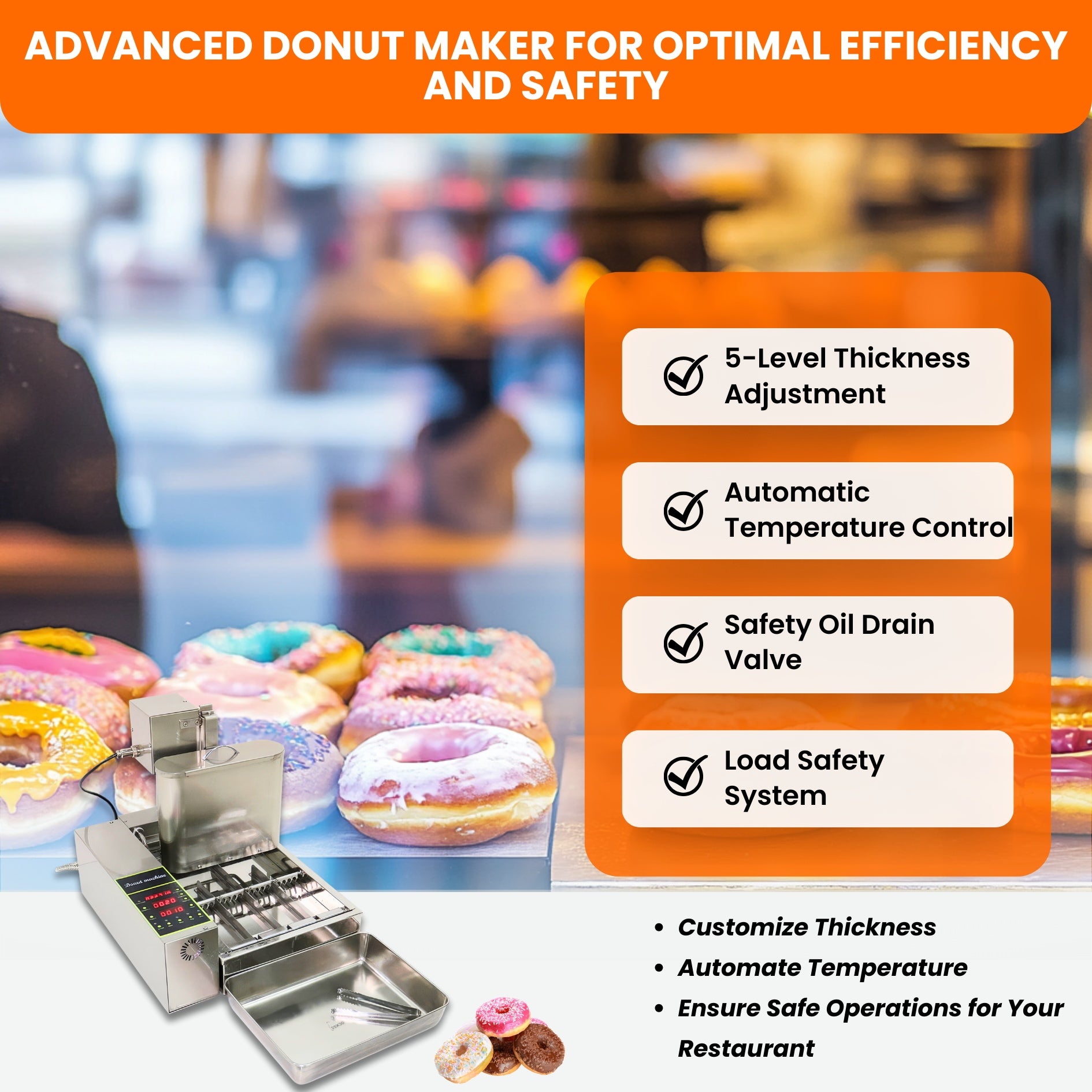 4 Row Auto Doughnut Maker with Intelligent Control Panel Adjustable Thickness Fryer LBD-4U