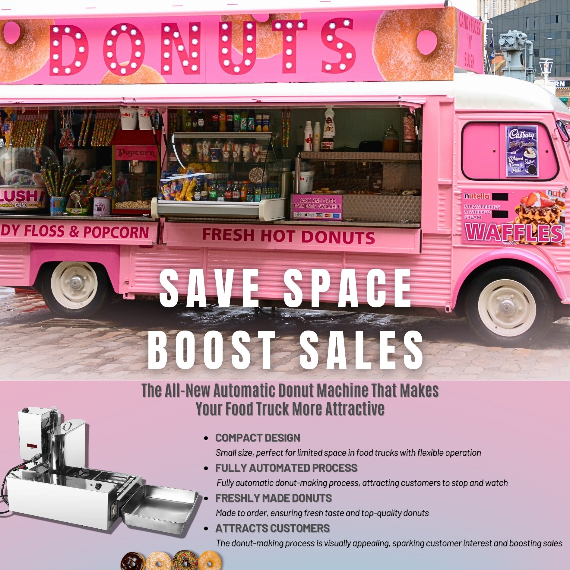 4 Row Auto Doughnut Maker with Mechanical Control Panel  Adjustable Thickness Fryer LBD-4