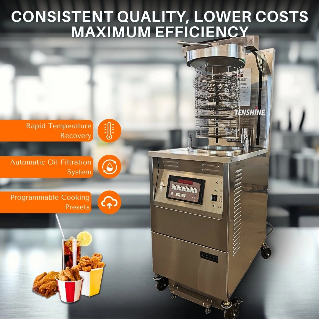 TENSHINE Commercial Auto-Lift Pressure Fryer Pressure Deep Fryer with Automatic Oil Filtration PFE-H1800
