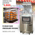 Commercial pressure fryer with automatic basket lift, designed for high-volume frying and saving $3,800 annually on oil.