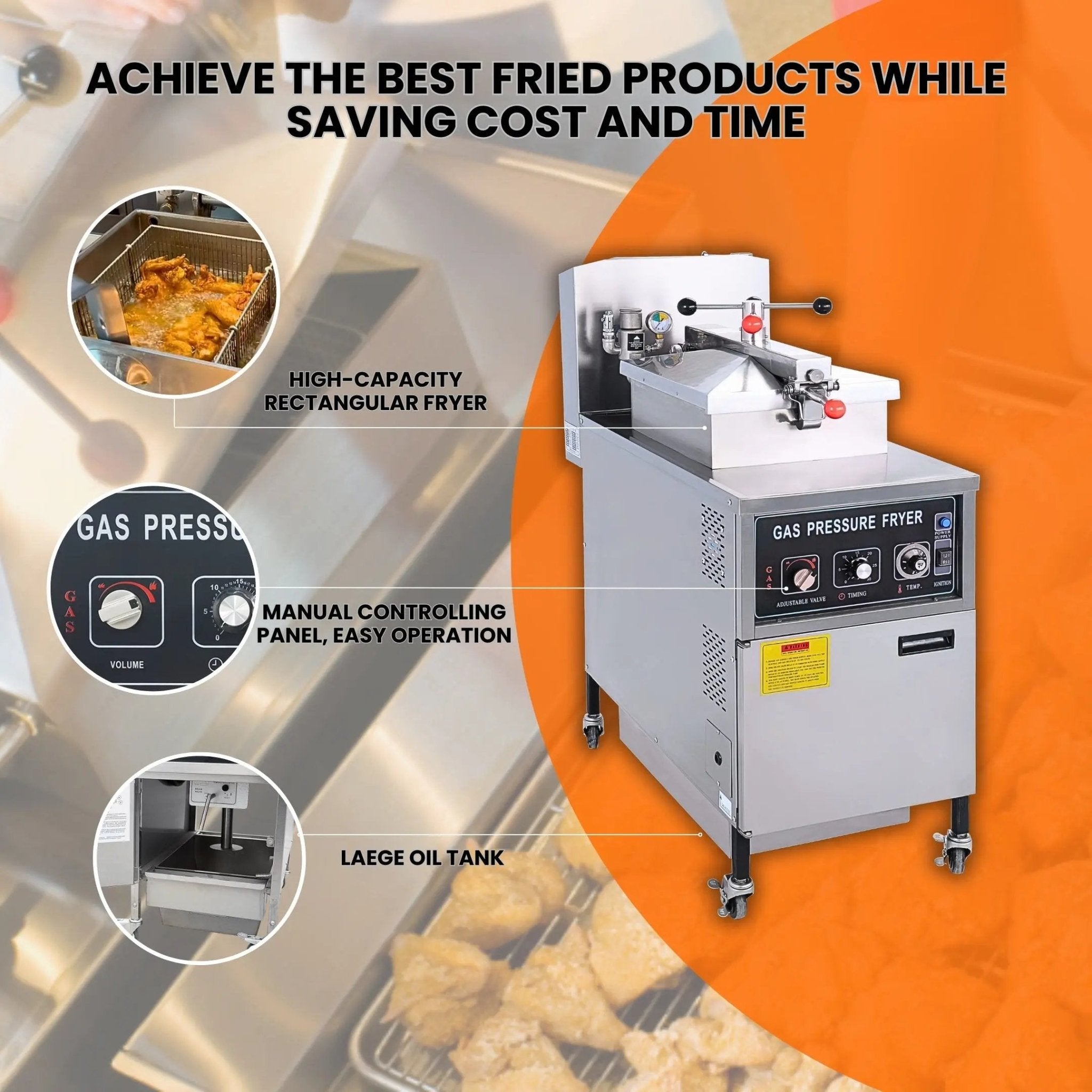 TS-GP25 Mechanical Control Panel Gas Pressure Fryer 88000btu 55lb/25LPressure Fryer