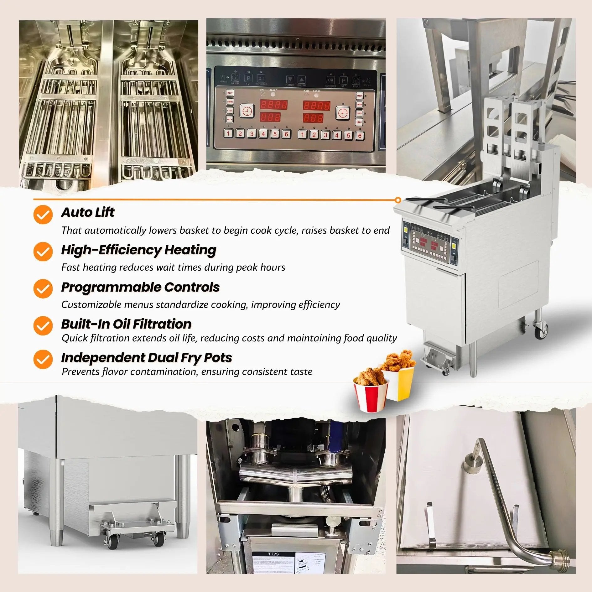 Auto Lift Dual Tank Split Pot Electric Deep Fryers with Oil Filtration System OFE - H213Dual Tank Open Deep Fryer