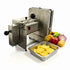 Back view of the electric crinkle slicer machine demonstrating its versatility with various root vegetables.