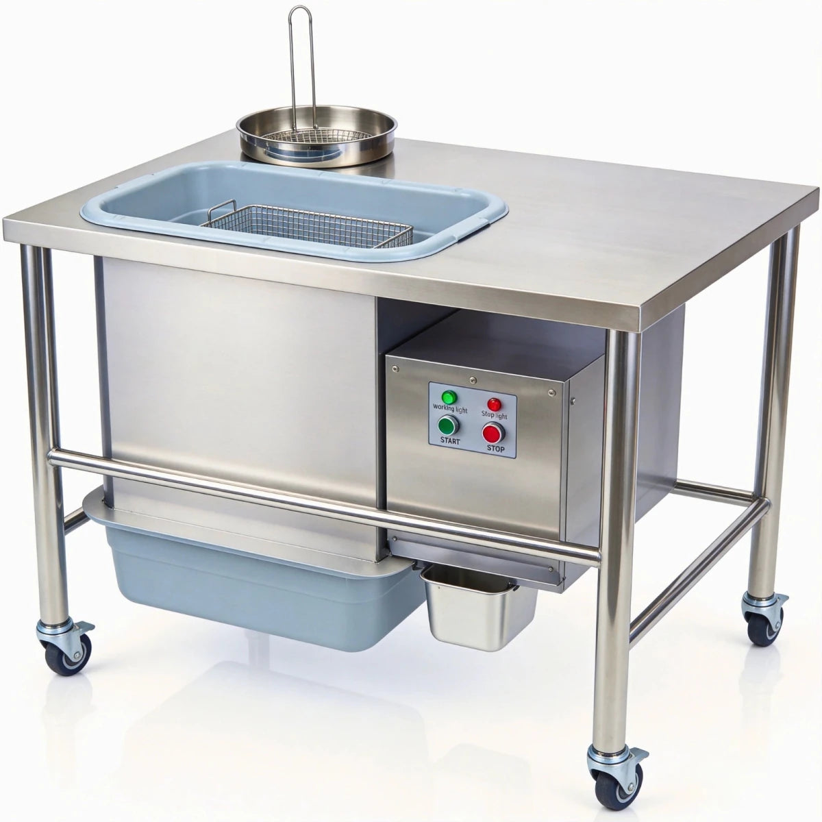 Front view of the Tenshine BT-1E automatic breading machine with EU plug, designed for high-volume fried food preparation.