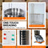 Key features of the one-touch automatic breading machine, including a round water tank, stainless steel basket, and lockable 360-degree swivel casters.
