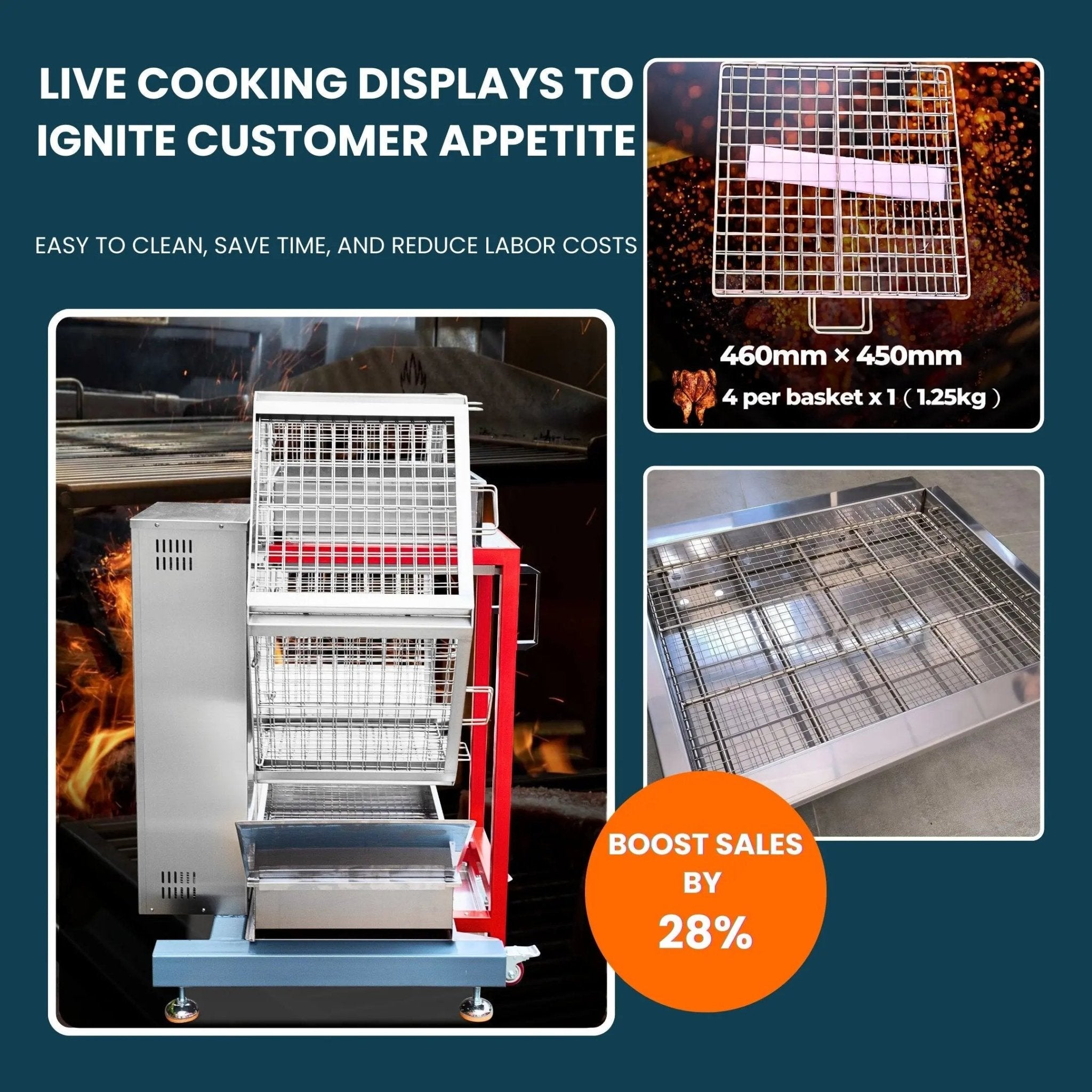 Automatic Charcoal Rotisserie Chicken Oven for Roasting 24 Butterfly Chickens TFS - 24CCharcoal Rotisserie Chicken Oven