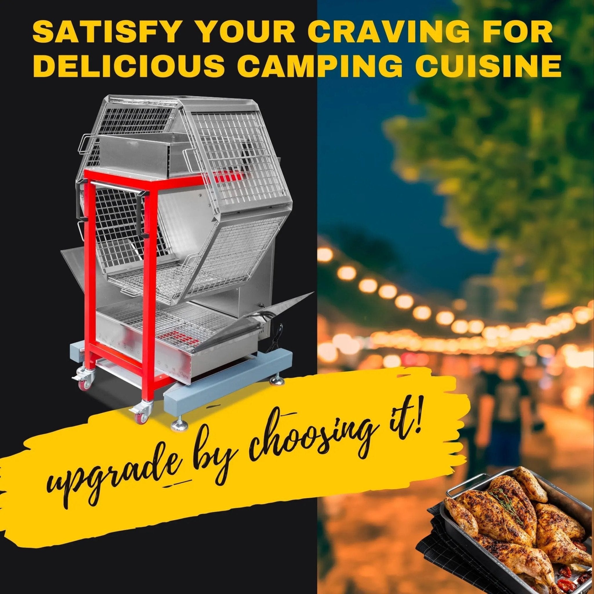 Automatic Charcoal Rotisserie Chicken Oven for Roasting 24 Butterfly Chickens TFS - 24CCharcoal Rotisserie Chicken Oven