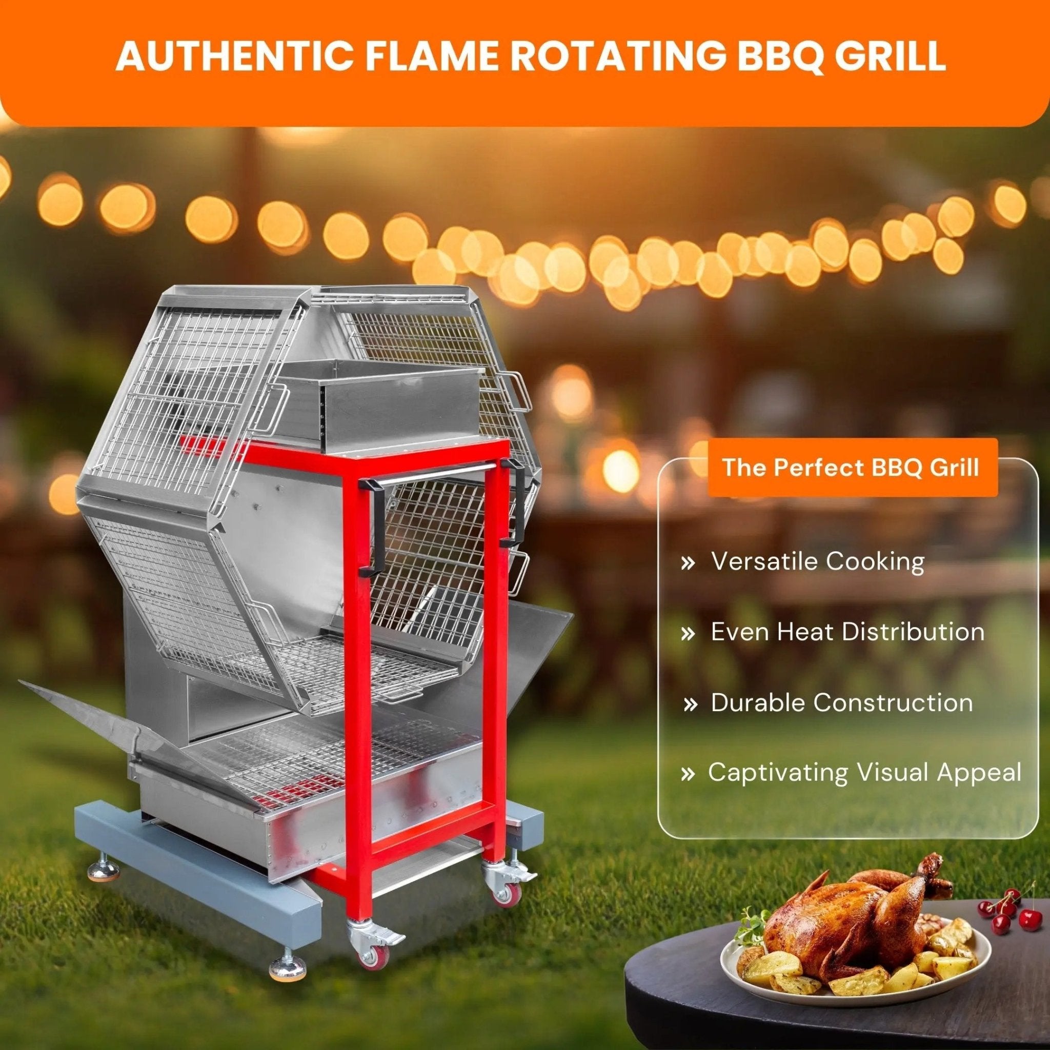 Automatic Charcoal Rotisserie Chicken Oven for Roasting 24 Butterfly Chickens TFS - 24CCharcoal Rotisserie Chicken Oven