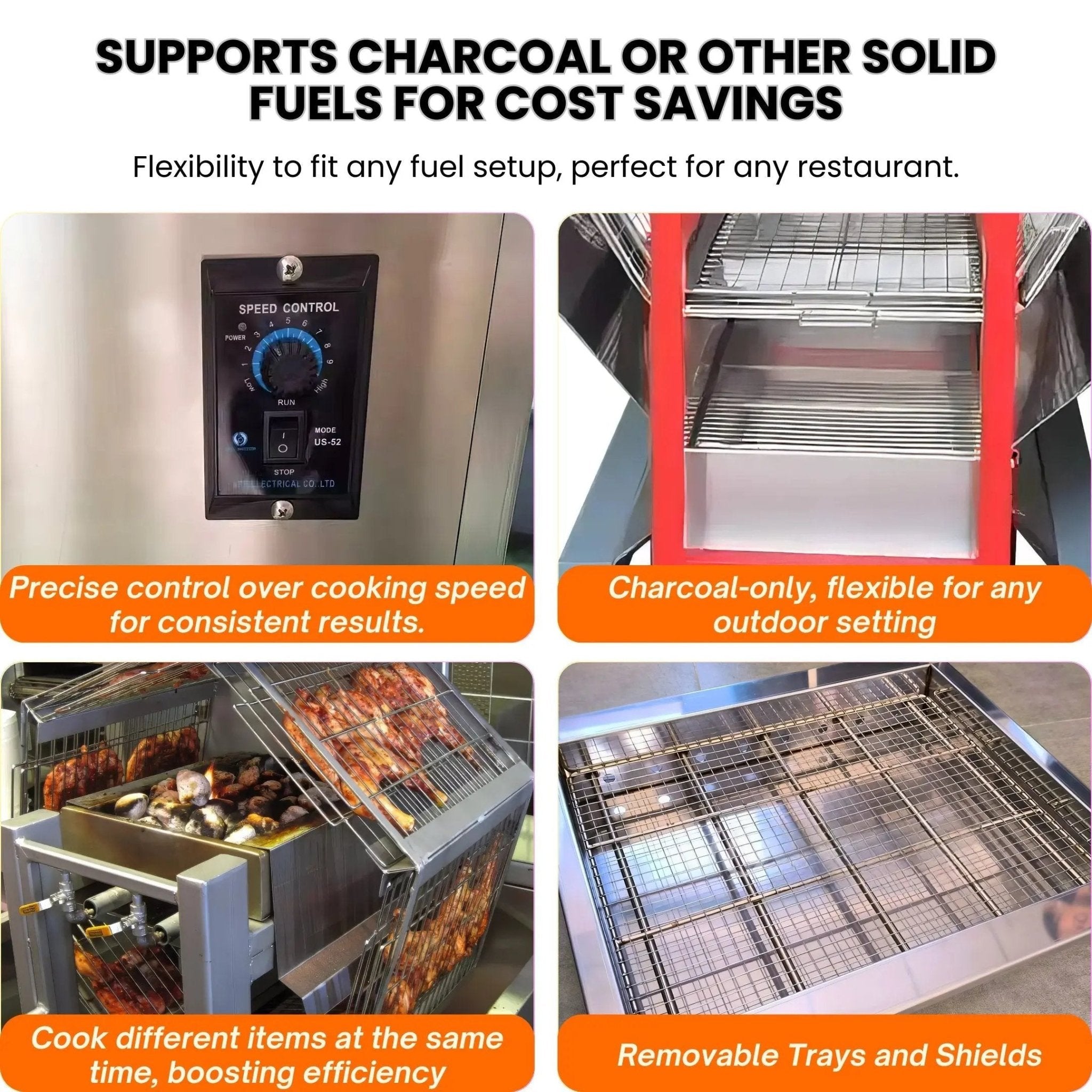 Automatic Charcoal Rotisserie Chicken Oven for Roasting 48 Butterfly Chickens TFS - 48CAutomatic Charcoal Rotisserie Chicken Oven