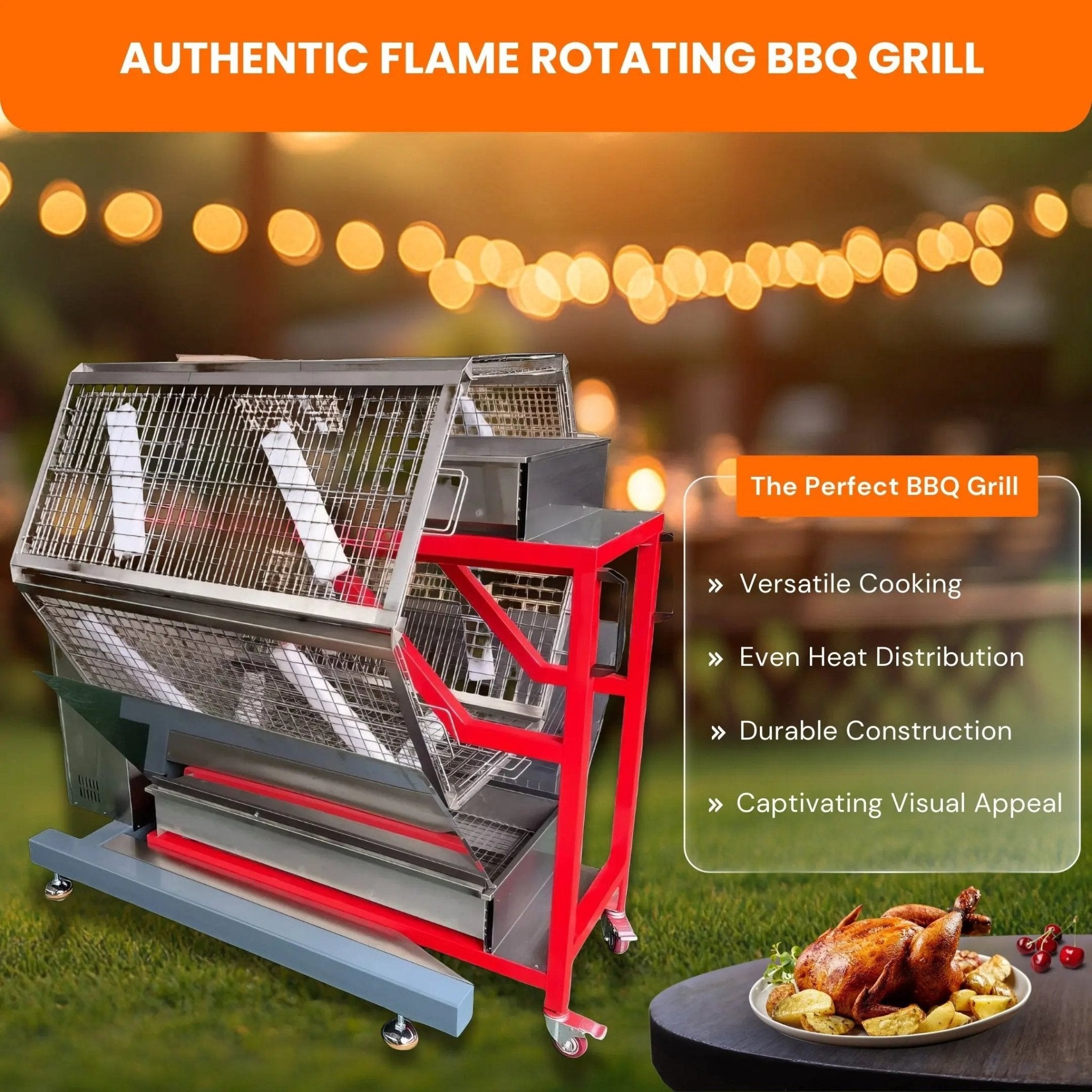 Automatic Charcoal Rotisserie Chicken Oven for Roasting 48 Butterfly Chickens TFS - 48CAutomatic Charcoal Rotisserie Chicken Oven