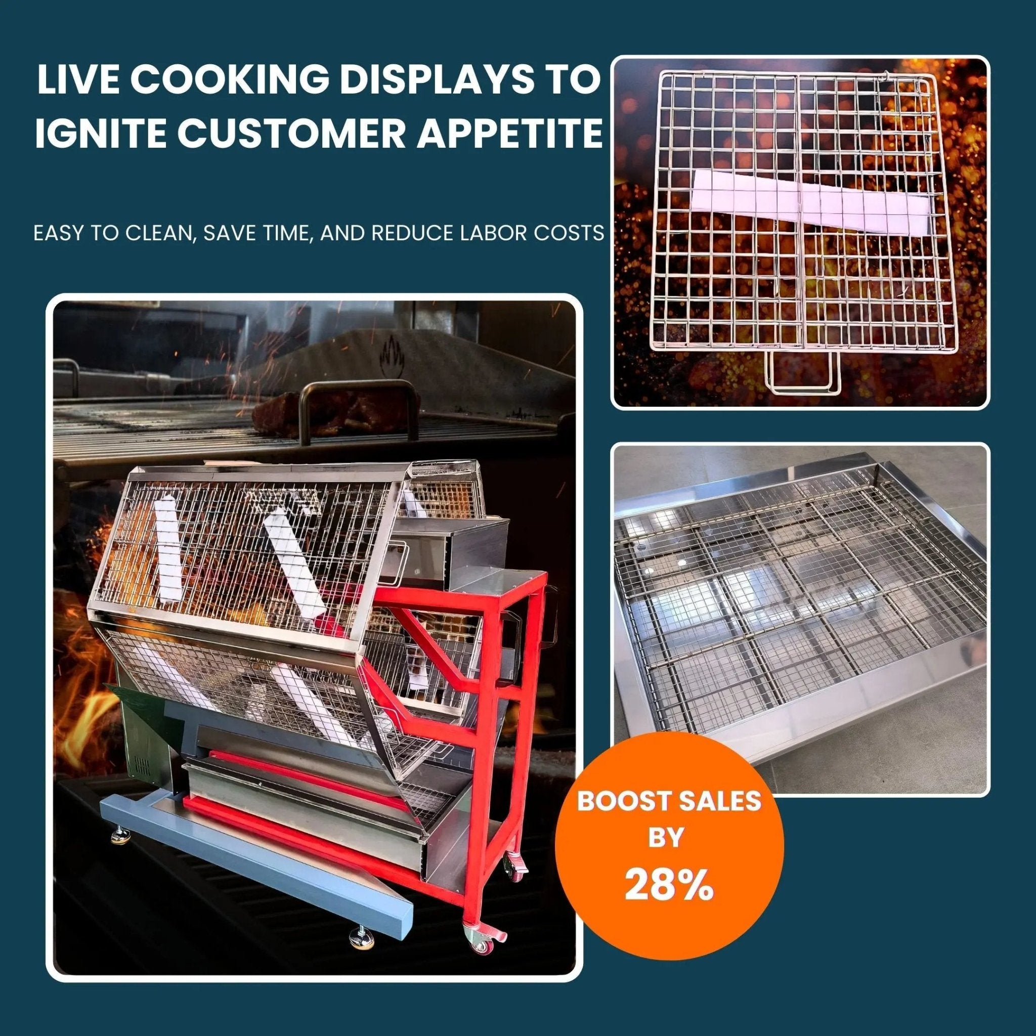 Automatic Charcoal Rotisserie Chicken Oven for Roasting 48 Butterfly Chickens TFS - 48CAutomatic Charcoal Rotisserie Chicken Oven